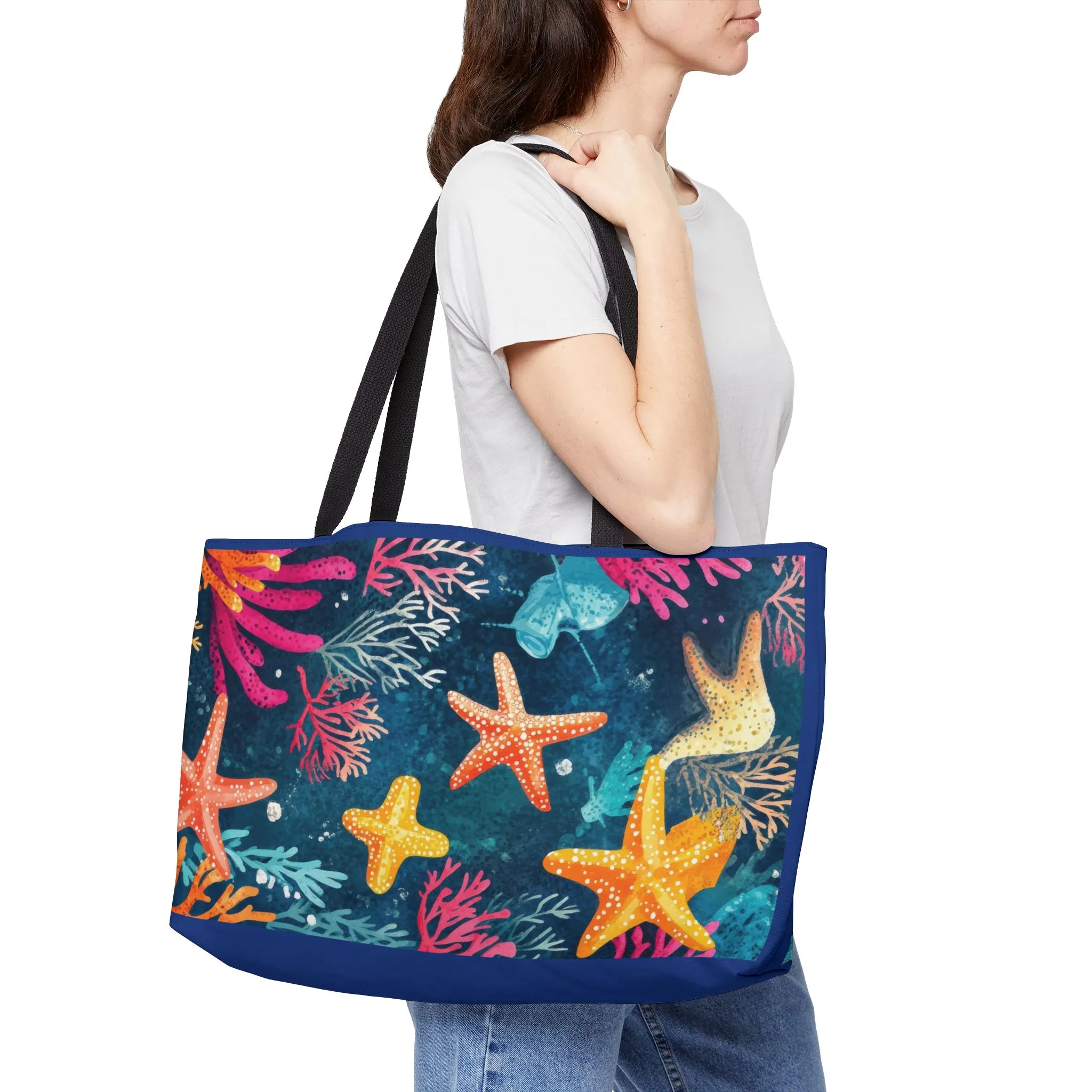 Colorful Starfish Weekender Tote Bag, Beach Essentials, Summer Travel, Vacation, Poolside Carryall, Eco-Friendly Bag, Beach Bag