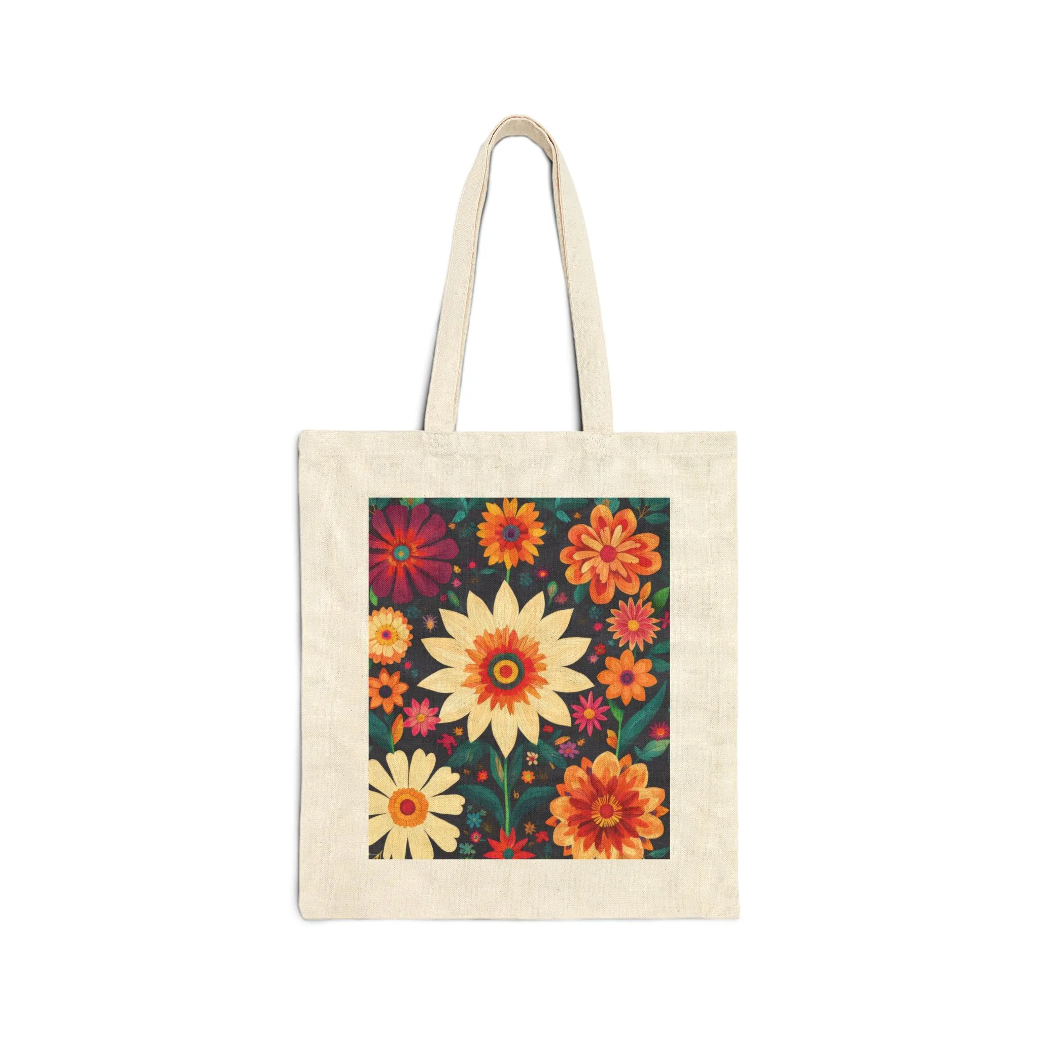 Floral Cotton Canvas Tote Bag, Eco-Friendly Shopping Bag, Reusable Grocery Tote, Boho Chic Gift, Market Bag with Flower Design - Image 7