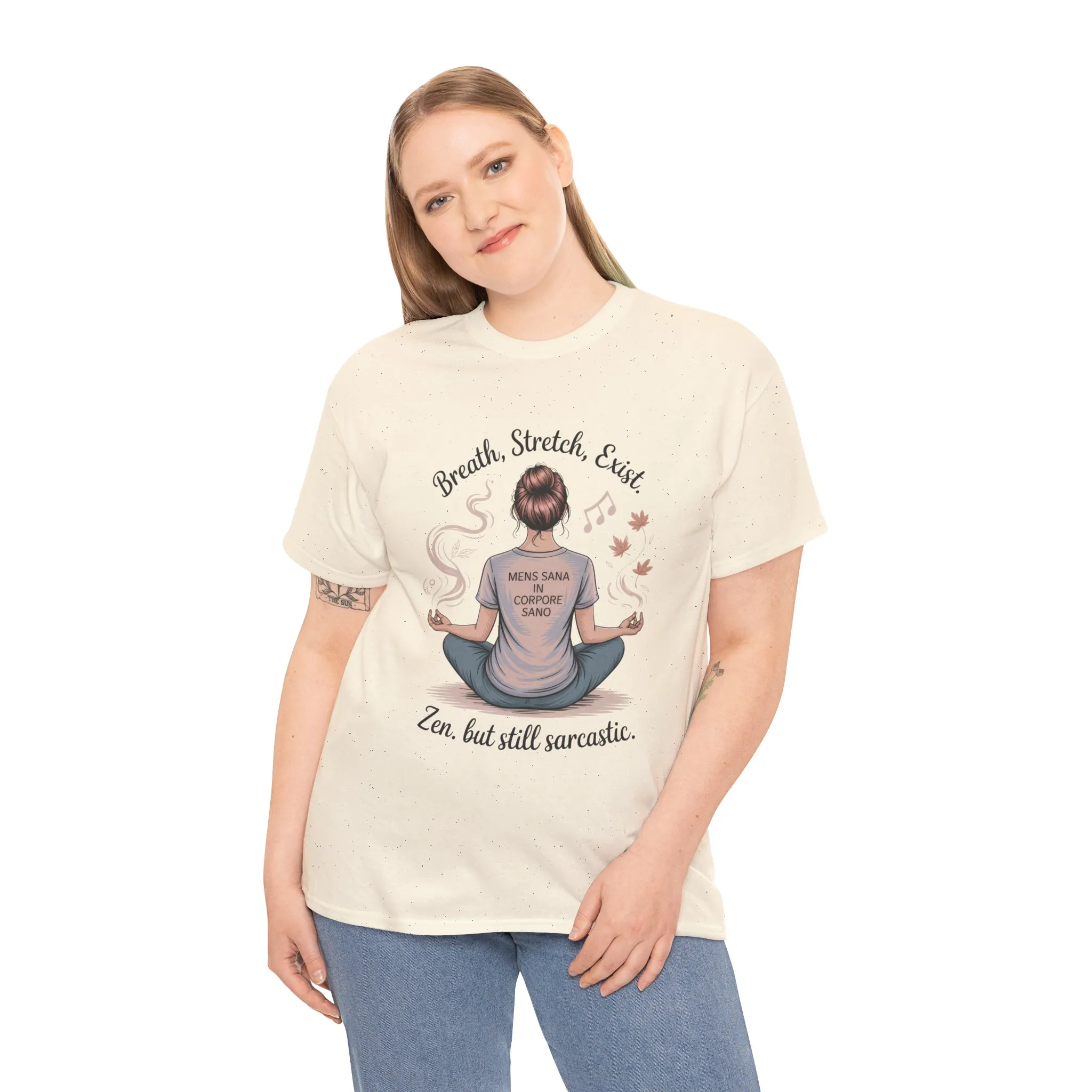 Zen Sarcasm Women s Heavy Cotton Tee, Breath Stretch Exist Shirt, Gift for Yoga Lovers, Relaxation Tee, Funny Meditation Top, Relaxation Tee - Image 10