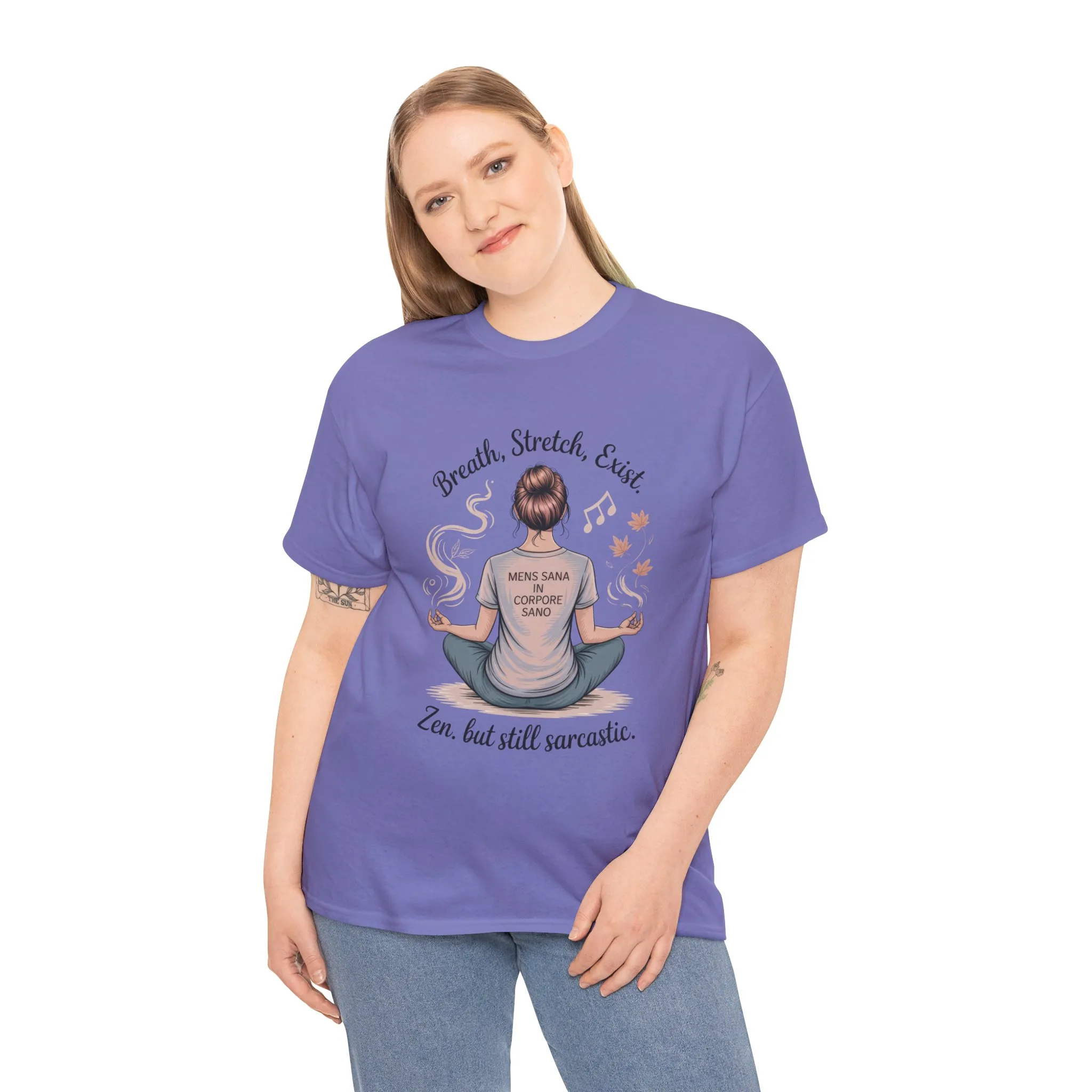 Zen Sarcasm Women s Heavy Cotton Tee, Breath Stretch Exist Shirt, Gift for Yoga Lovers, Relaxation Tee, Funny Meditation Top, Relaxation Tee - Image 23