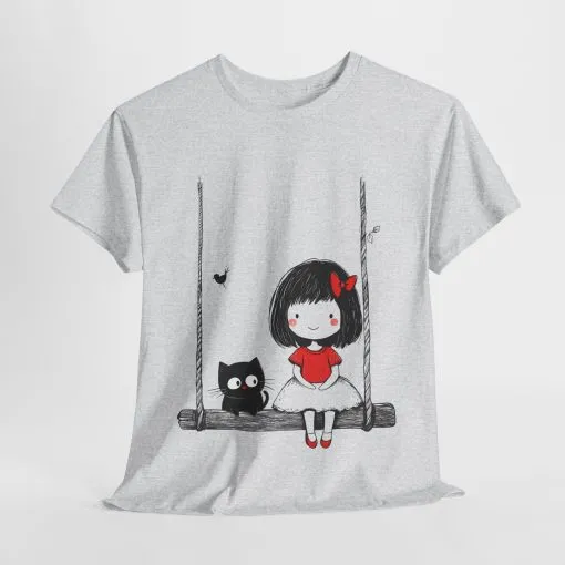 Cute Cat & Girl Graphic Tee, Playful Gift for Cat Lovers, Cat and Girl Design, Gift for Cat Owners, Women's Cotton T-Shirt - Image 6