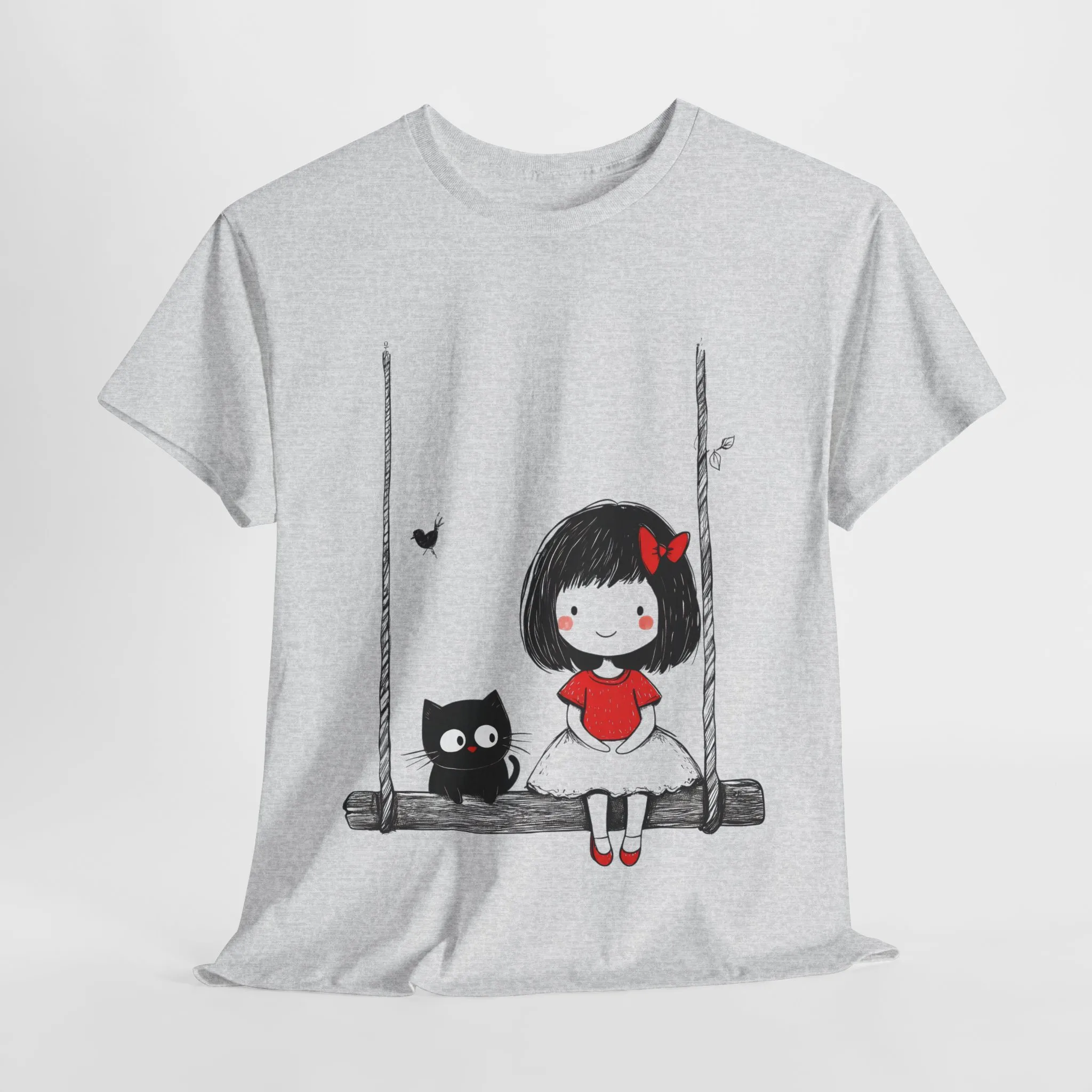 Cute Cat & Girl Graphic Tee, Playful Gift for Cat Lovers, Cat and Girl Design, Gift for Cat Owners, Women's Cotton T-Shirt - Image 6