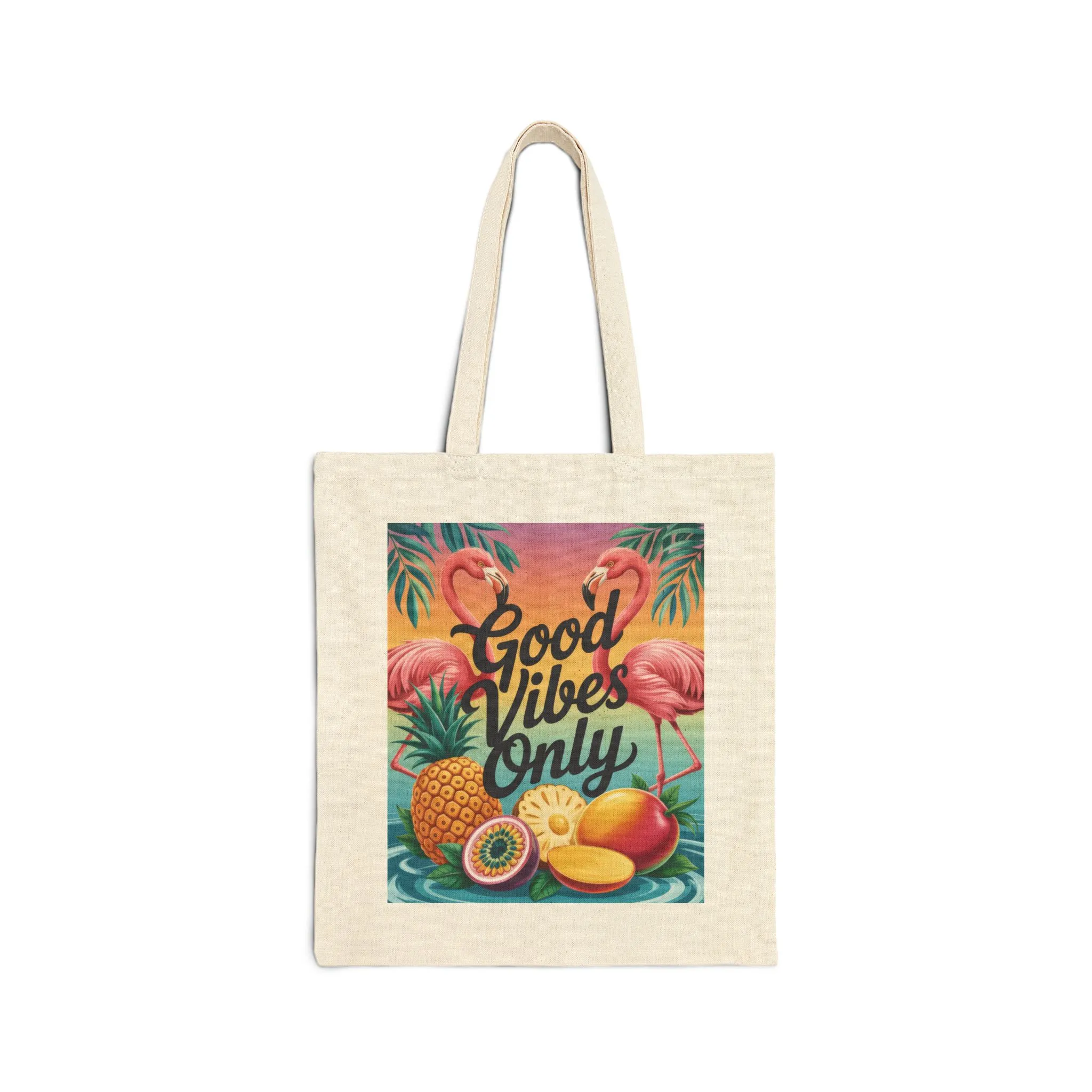 Tote Bag with Tropical Design, Good Vibes Only, Beach Tote, Eco-Friendly Bag, Summer Gift, Grocery Tote, Fun Shopping Bag, Flamingo Pattern - Image 7