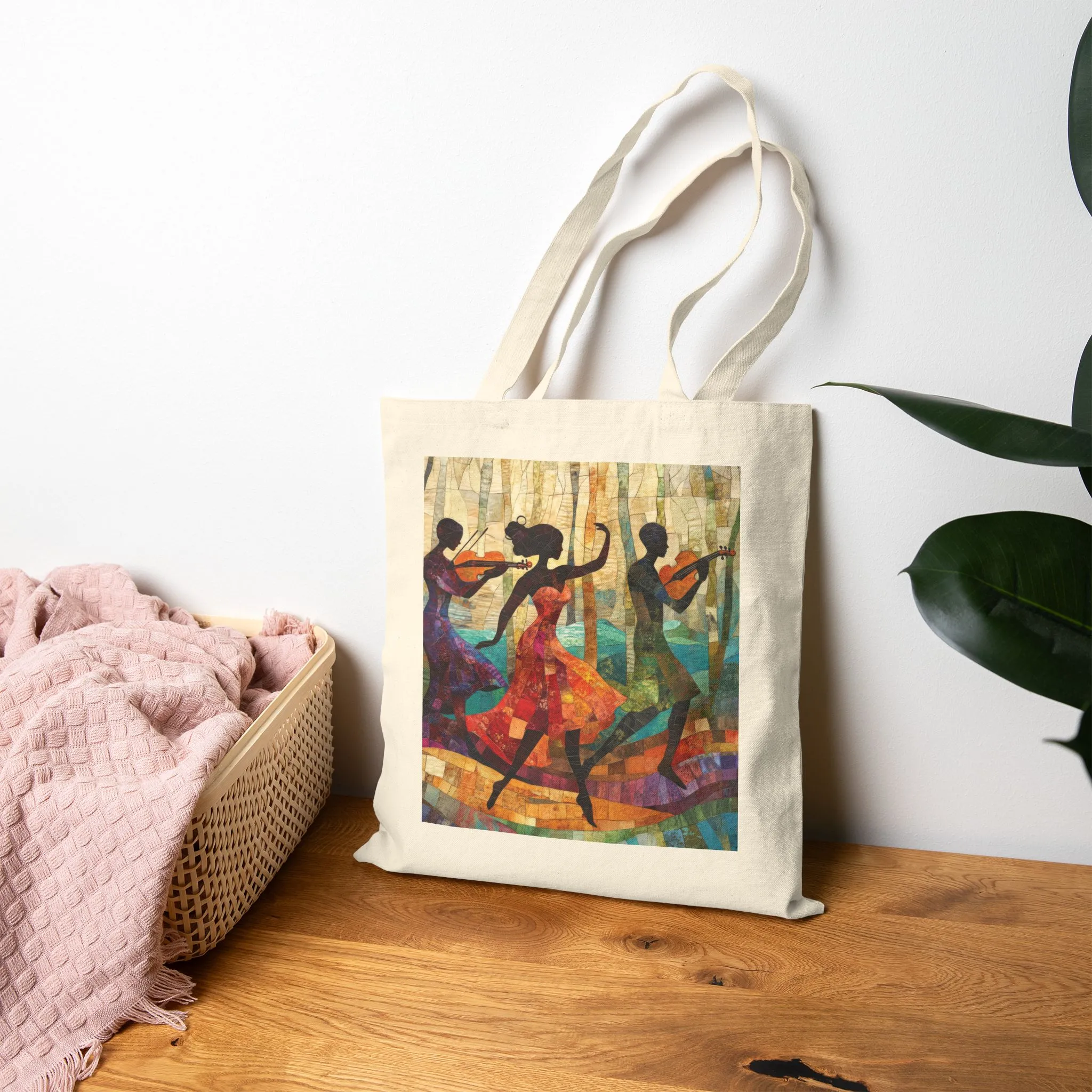 Dancing Silhouettes Cotton Tote Bag, Art Lover Gift, Beach Bag, Eco-Friendly Shopping Tote, Bohemian Style, Festival Essentials - Image 10