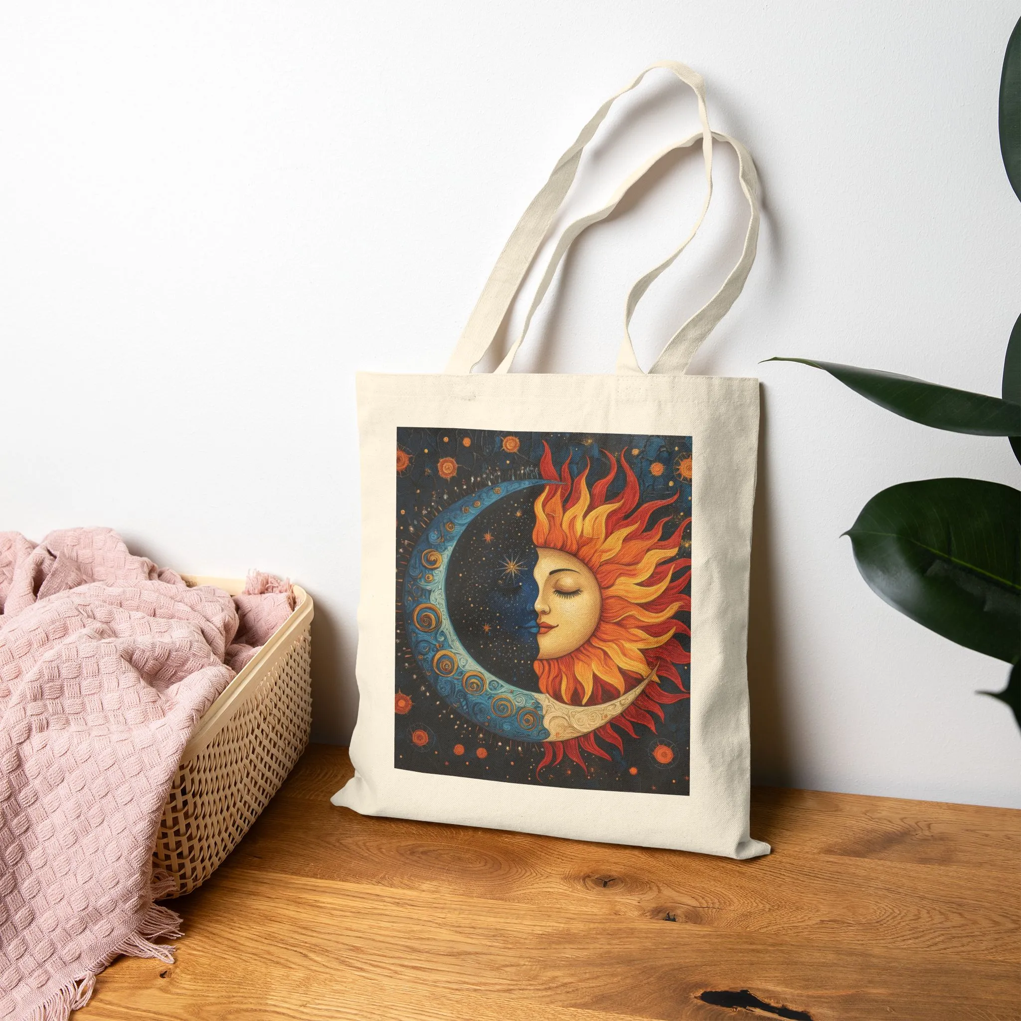 Sun and Moon Cotton Canvas Tote Bag, Eco-Friendly Tote, Boho Chic Bag, Nature Lover Gift, Astrology Tote, Reusable Grocery Bag - Image 4