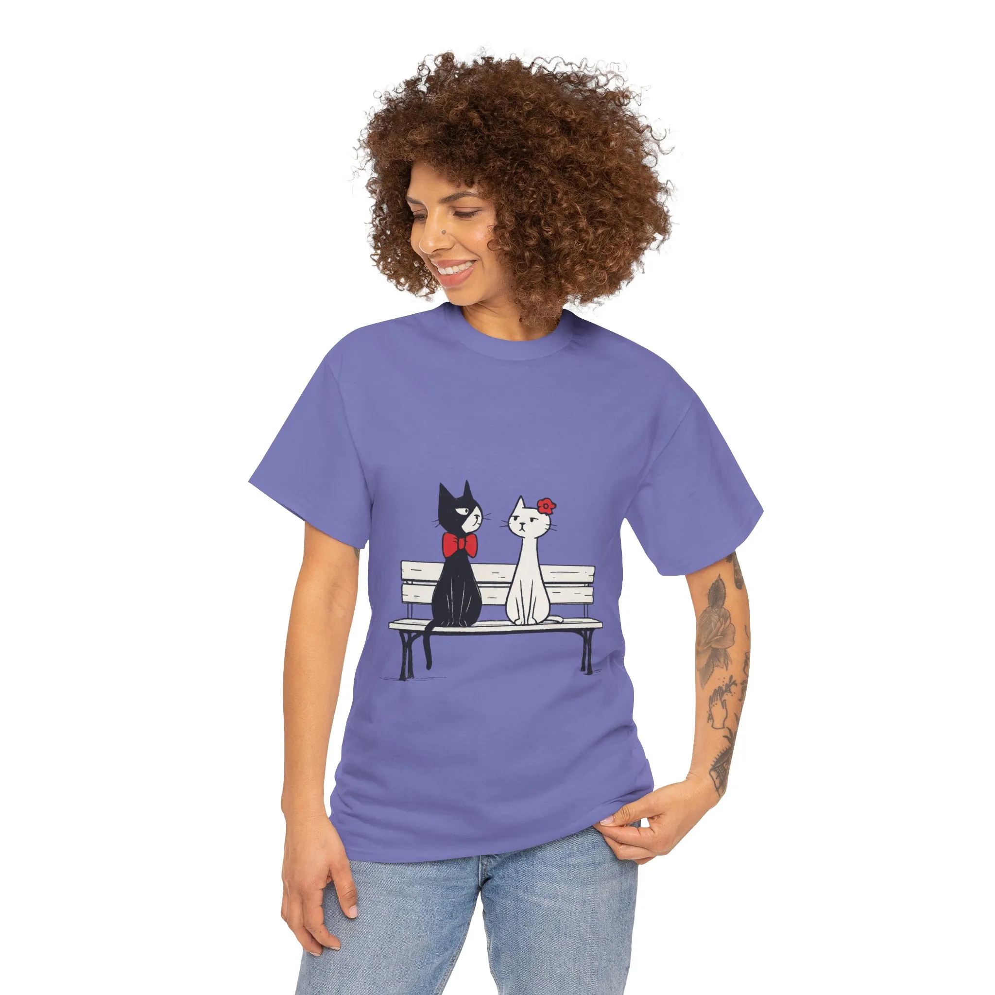 Cute Cat Lovers Tee, Unisex Heavy Cotton Tee for Pet Owners, Funny Cat Shirt, Gift for Cat Lovers, Casual T-Shirt, Animal Art Tee