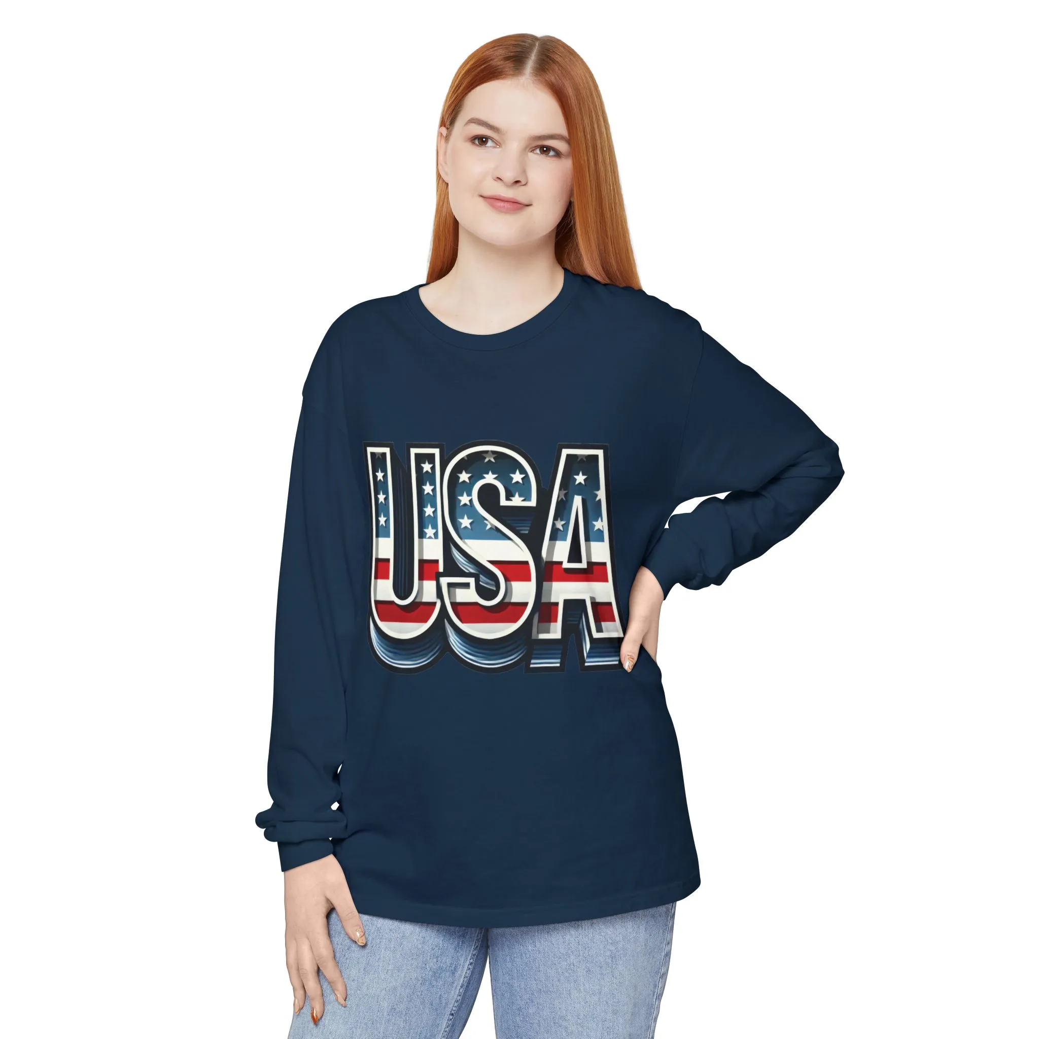 Patriotic Long Sleeve Unisex T-Shirt, USA Design, Unisex Tee for Independence Day, Memorial Day, Family Celebrations, Casual Wear - Image 15