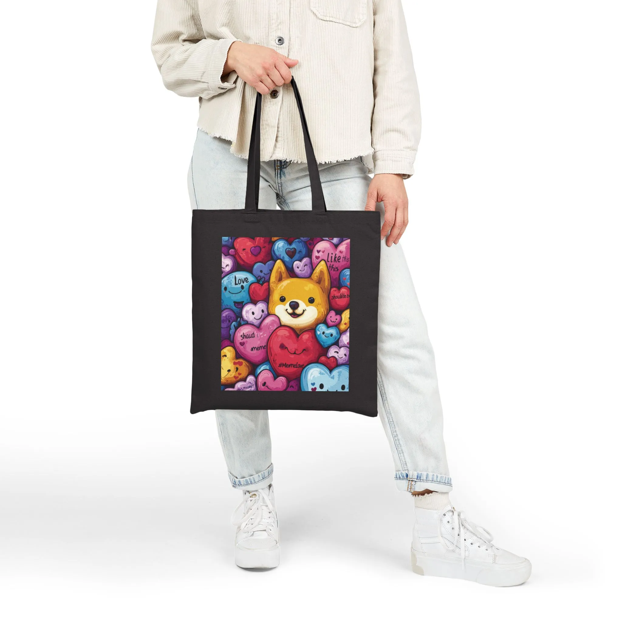 Cute Shiba Inu Heart Tote Bag, Kawaii Dog Meme Canvas Bag, Colorful Cartoon Love Shopper Gift for Dog Lovers & Valentine's Day - Image 10