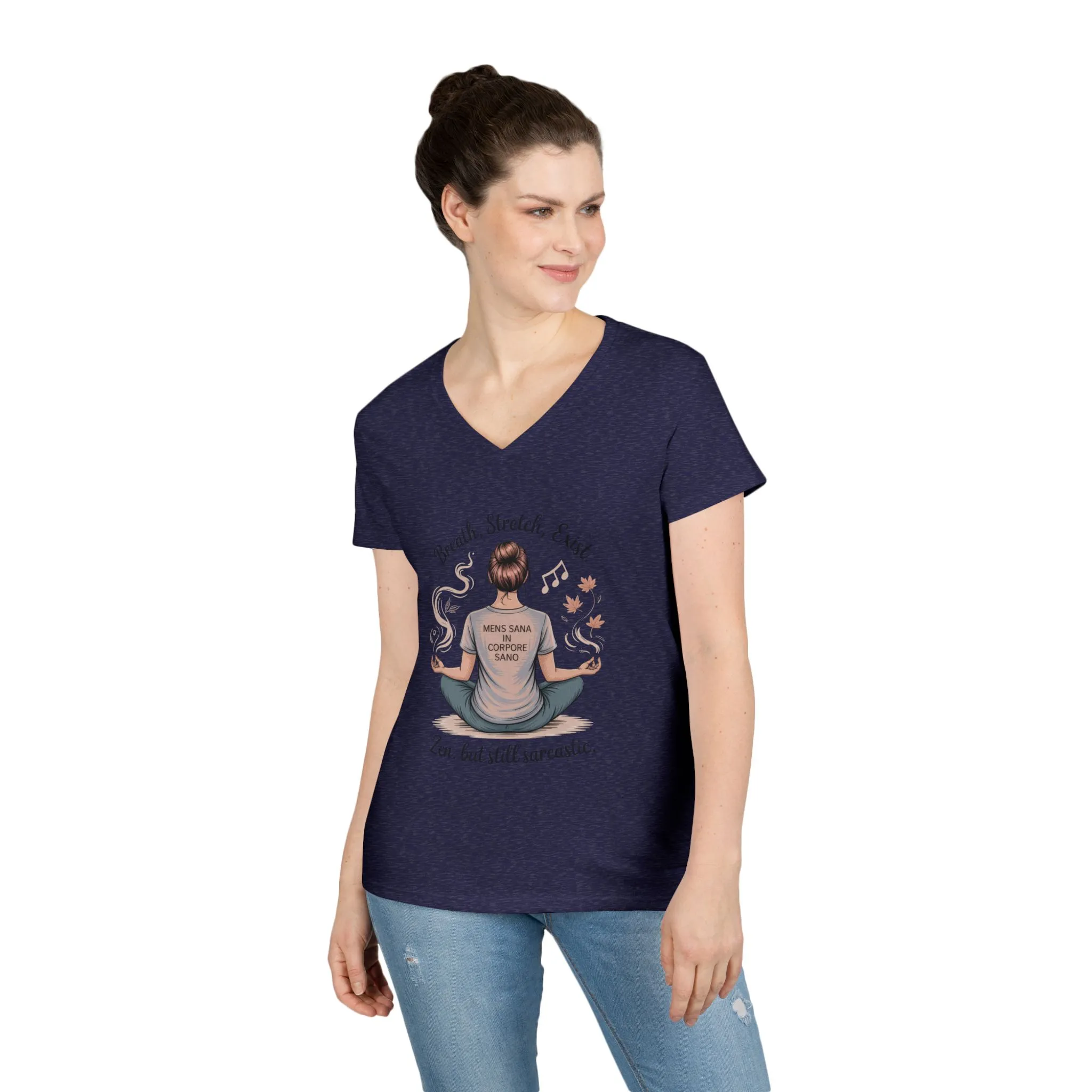 Zen but Still Sarcastic Ladies V-Neck T-Shirt, Perfect for Yoga, Casual Wear, Mindfulness, Gift Yoga Lovers, Funny Meditation Top - Image 12