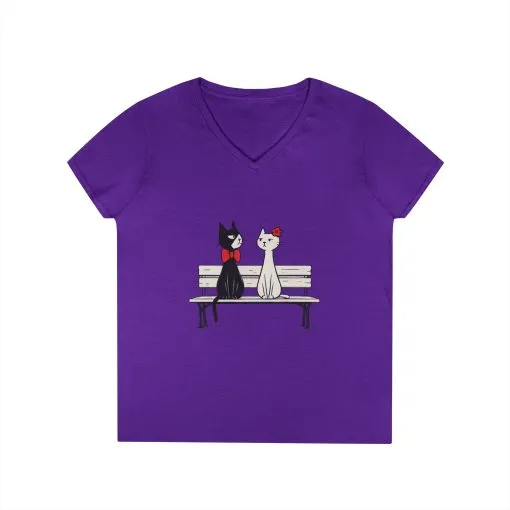 Cute Cat Lovers V-Neck T-Shirt, Casual Wear, Gift for Her, Pet Lovers, Best Friend Gift, Cute Cat Design, Valentine's Day, Cat Love - Image 22