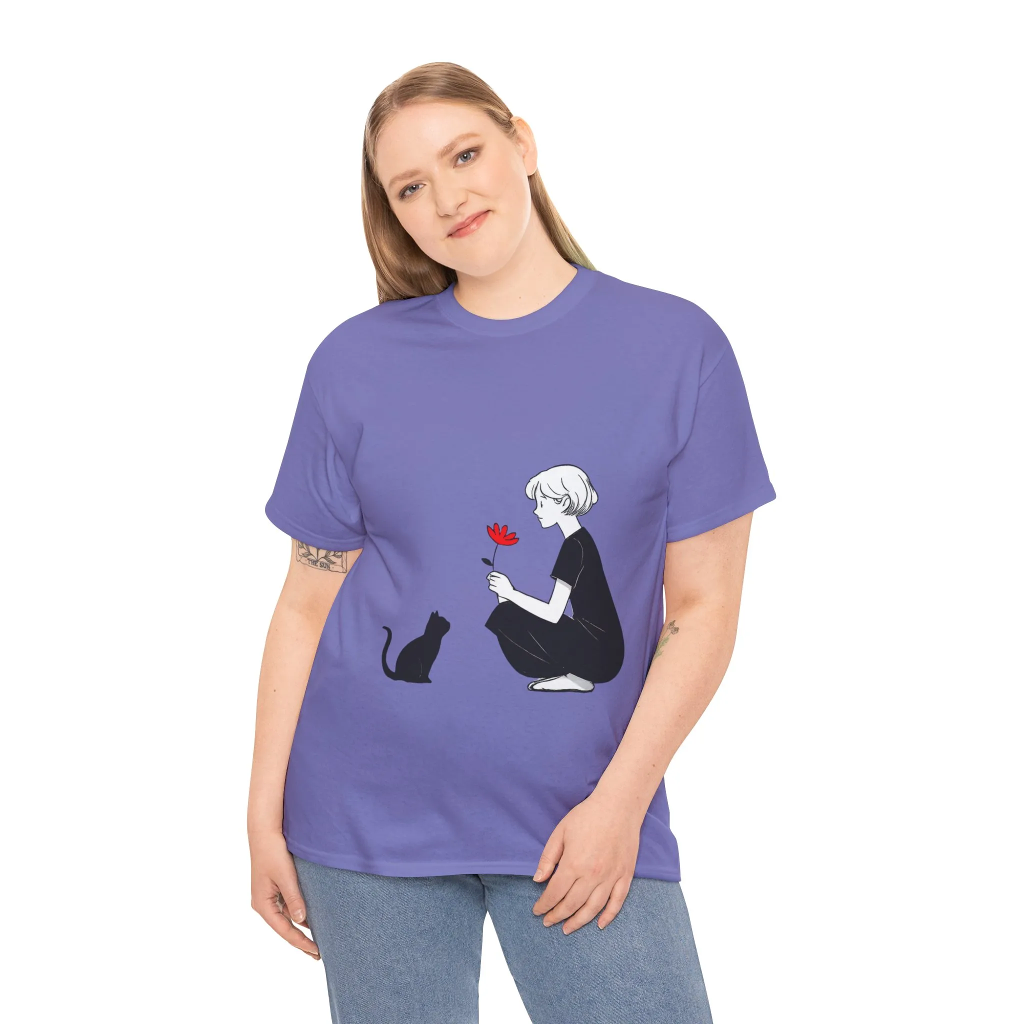 Cat Lover's Heavy Cotton Tee, Cute Cat Shirt, Pet Owner Gift, Animal Lover Apparel, Birthday Gift for Her, Women's Cotton T-Shirt, Cat Lover - Image 19