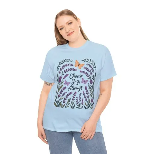 Choose Joy Always Women's Tee, Floral Graphic T-Shirt, Inspirational Gifts, Positive Vibes Apparel, Nature Lover's Gift, Lavender Printed - Image 22