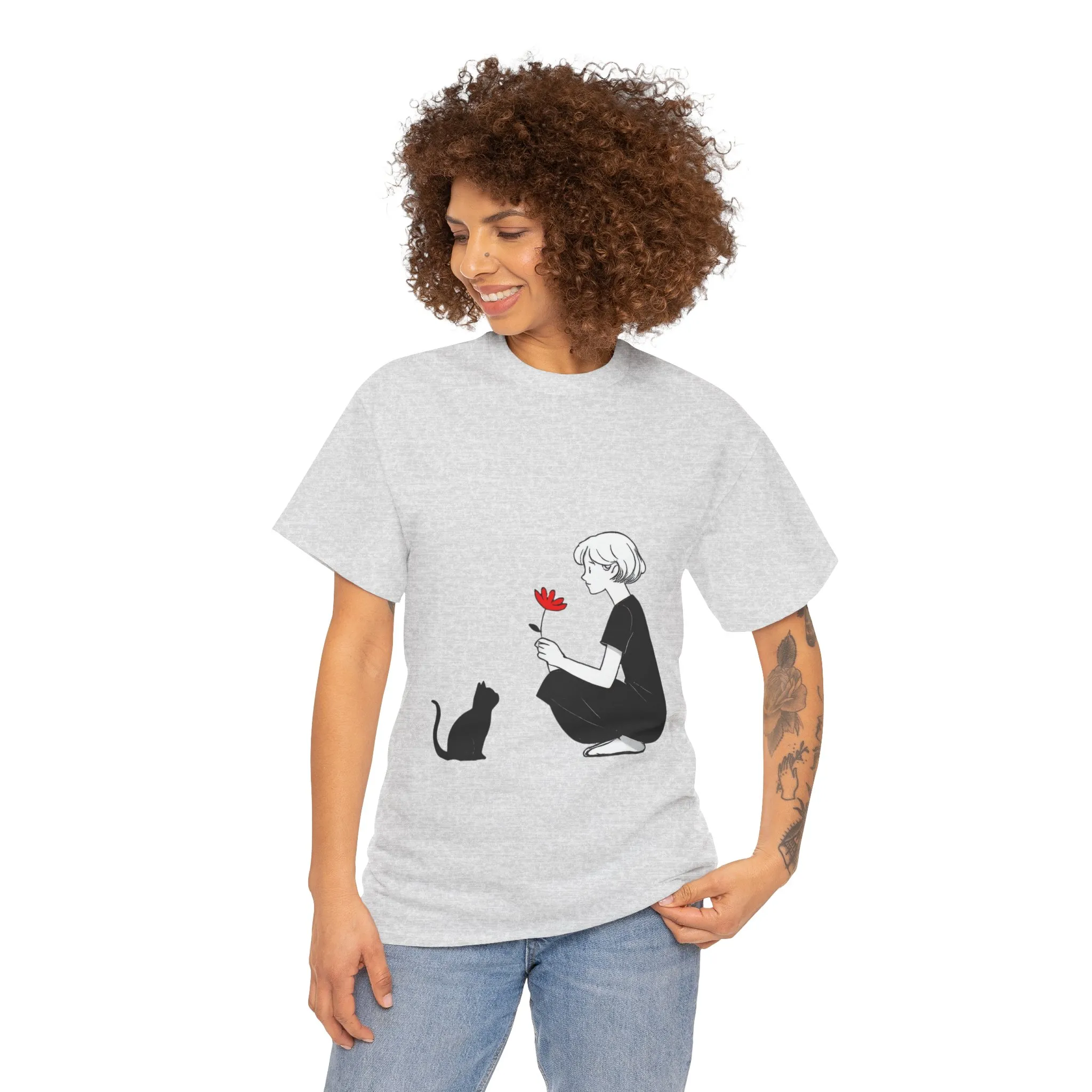 Cat Lover's Heavy Cotton Tee, Cute Cat Shirt, Pet Owner Gift, Animal Lover Apparel, Birthday Gift for Her, Women's Cotton T-Shirt, Cat Lover - Image 8