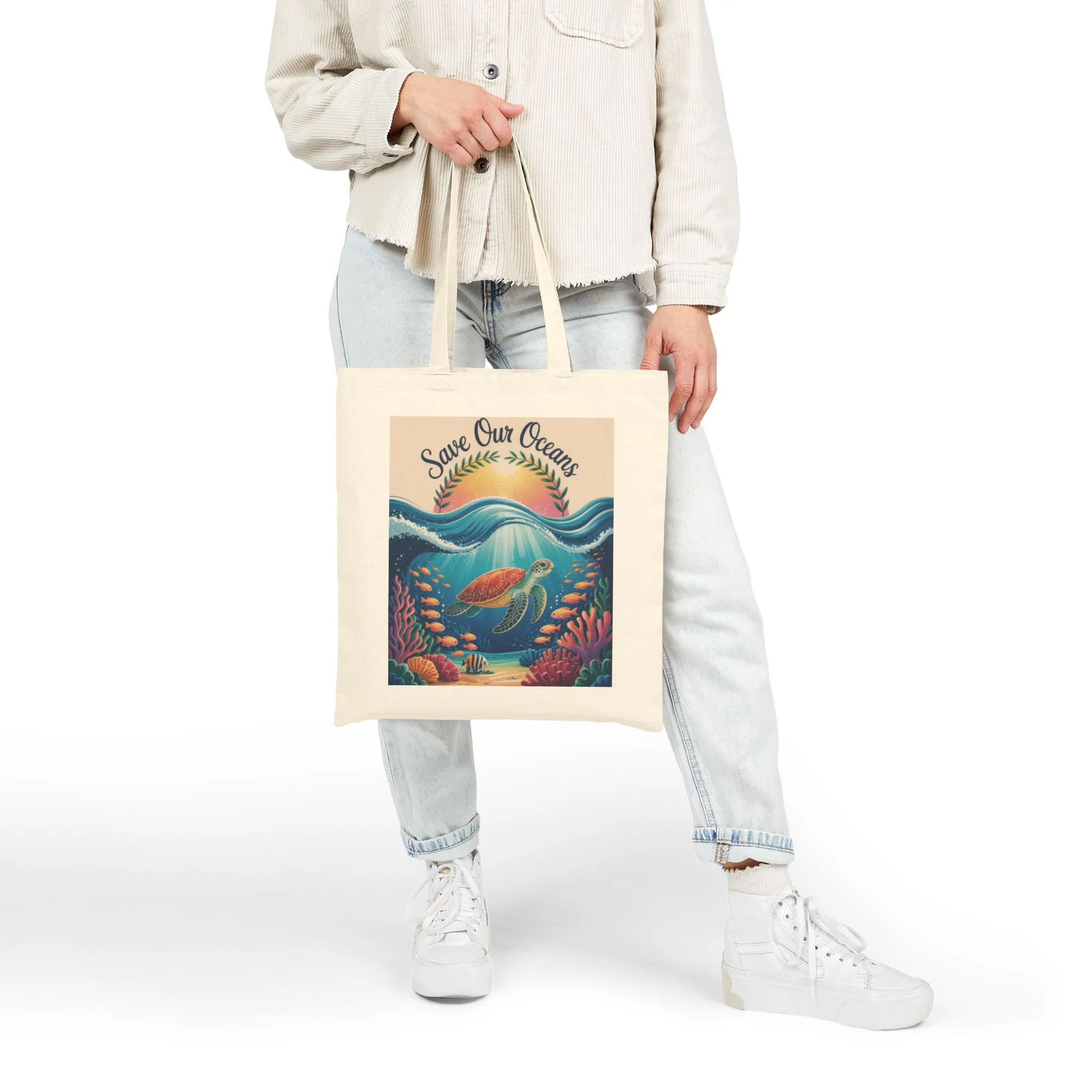 Eco-Friendly Ocean Conservation Tote Bag, Reusable Grocery Bag, Beach Bag, Gift for Ocean Lovers, Summer Accessories - Image 3