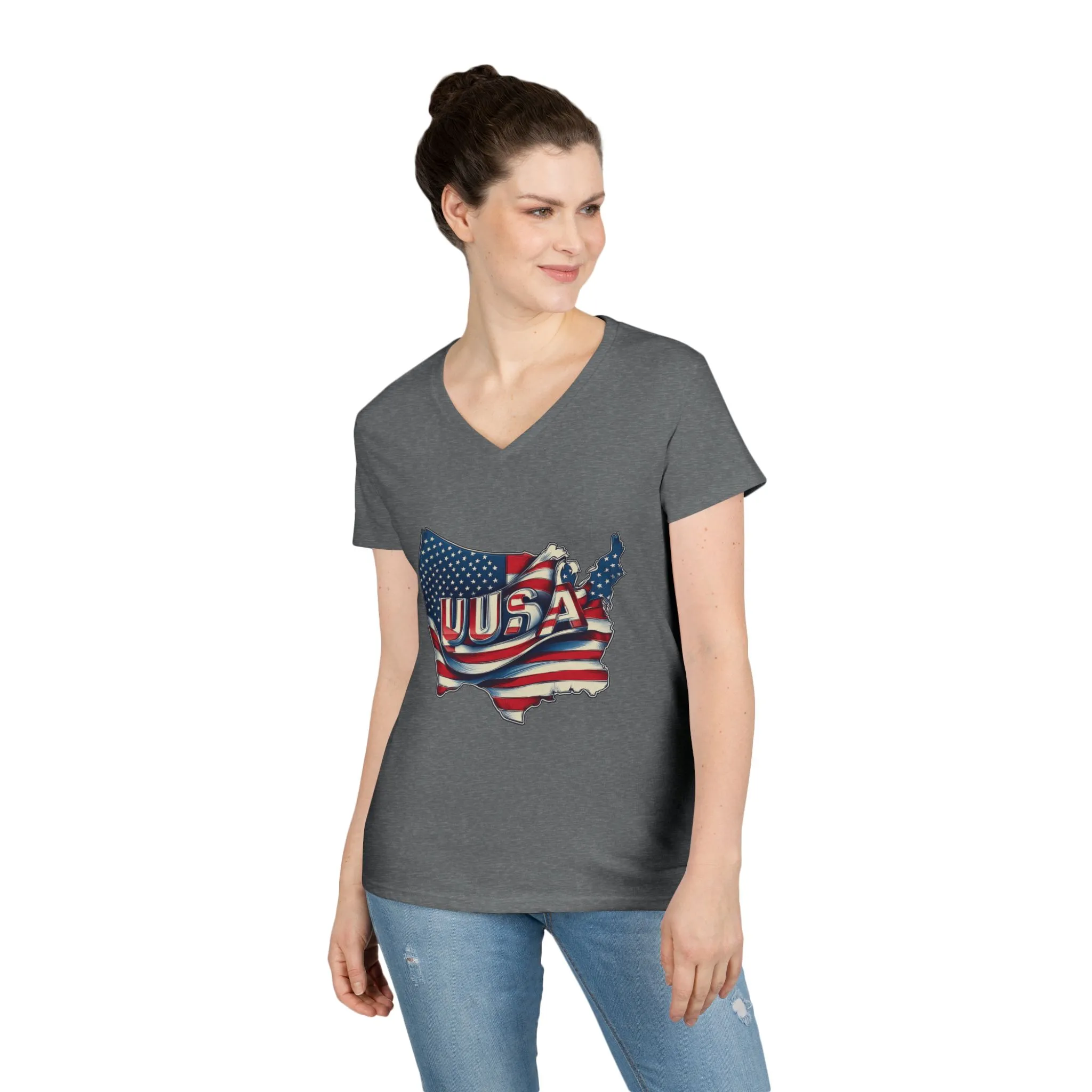 Patriotic Ladies' V-Neck T-Shirt, USA Flag Top, Independence Day Apparel, Women's Casual Wear, Summer T-Shirt, 4th of July Gift - Image 9