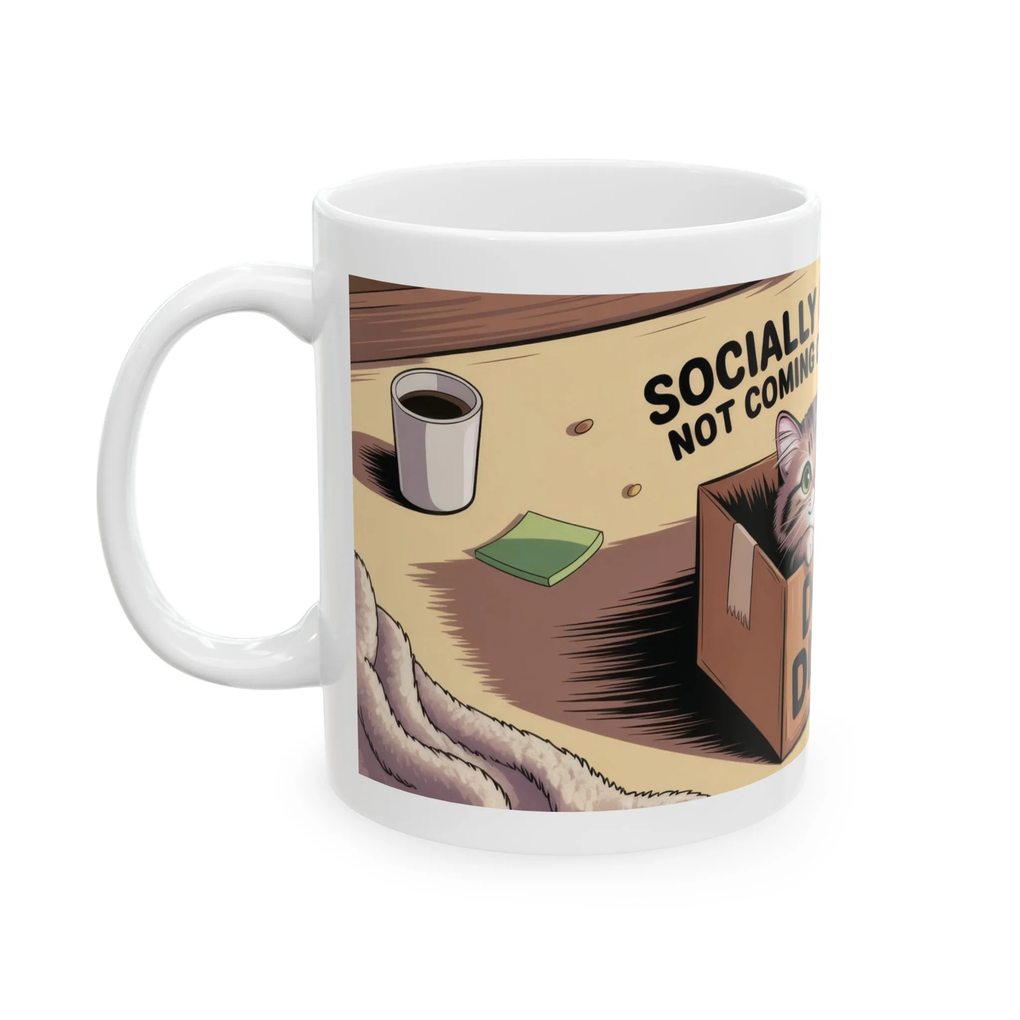 Funny Cat Mug, Socially Exhausted Do Not Disturb Coffee Cup, Introvert Gift Idea, Cozy Cat Lover Wraparound Mug, Lazy Weekend Humor - Image 3