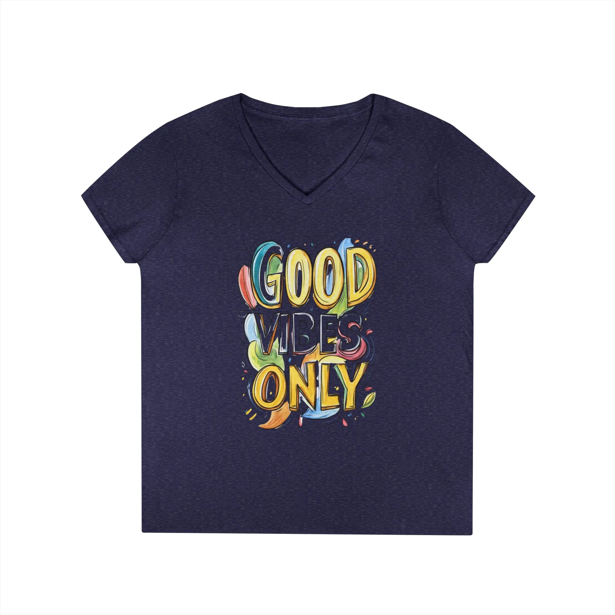 Good Vibes Only Ladies' V-Neck T-Shirt | Positive Message Tee, Casual Wear, Gift for Her, Summer Style, Feel Good Fashion, Positive Energy - Image 12
