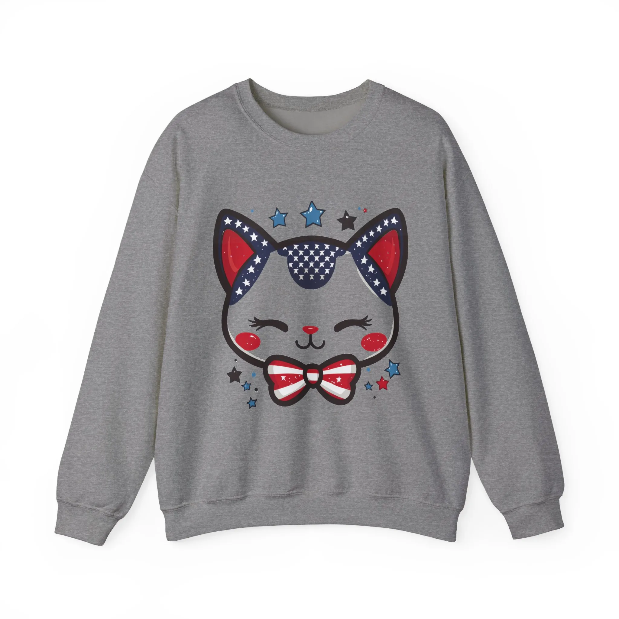 Cute Patriotic Cat Graphic Sweatshirt, Cozy Womens Crewneck, Cat Lover Gift, Fourth of July, Perfect for Holidays and Celebrations - Image 5