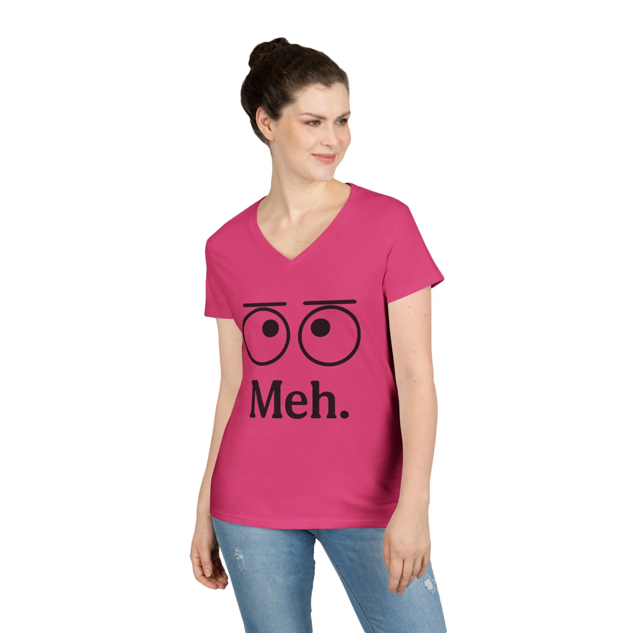 Funny Ladies' V-Neck T-Shirt - "Meh." Graphic, Casual Humor Tee, Gift for Her, Everyday Wear, Cute Top - Image 17