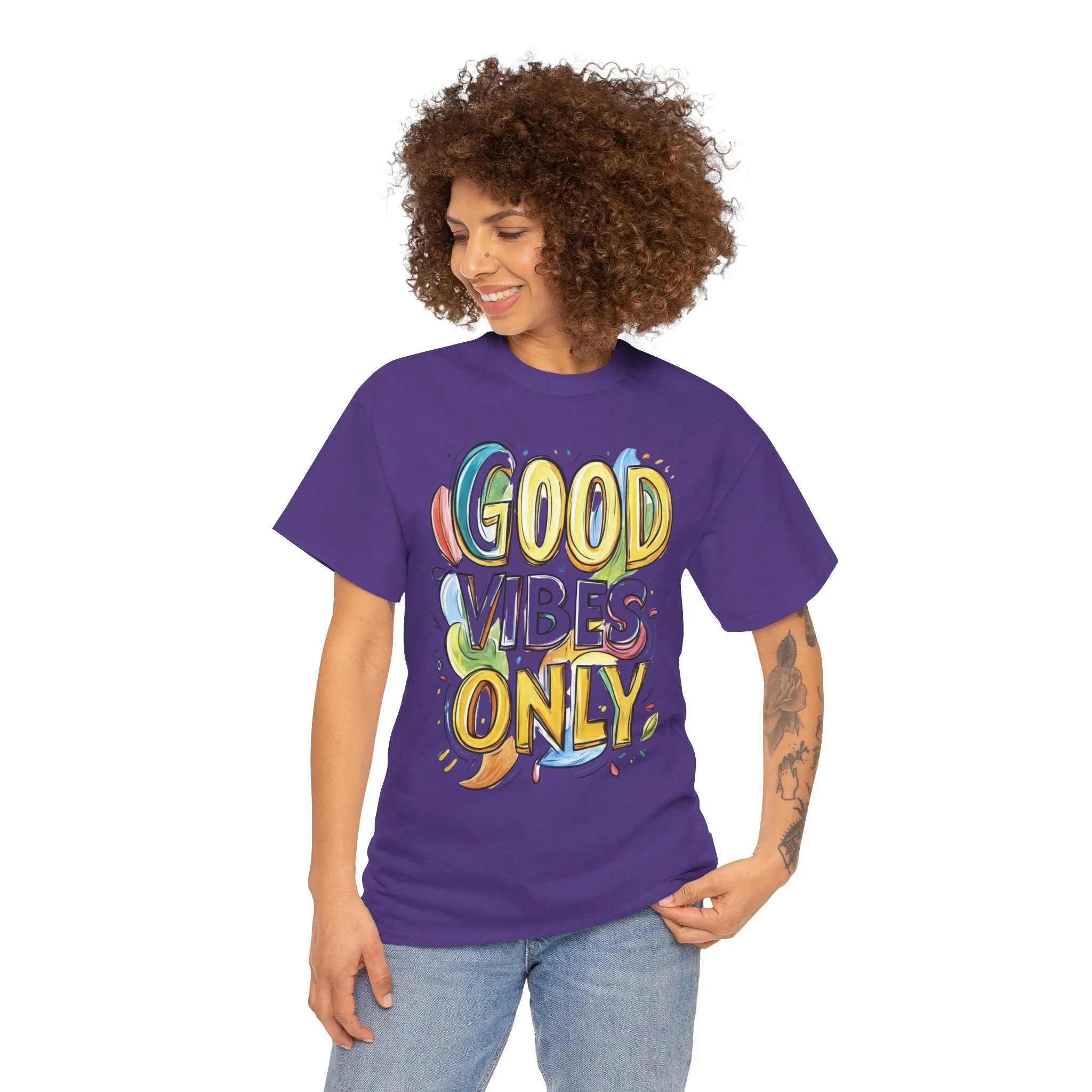 Good Vibes Only Women's Heavy Cotton Tee, Positive Energy Shirt, Graphic T-Shirt, Women's Casual Wear, Gift for Friends, Summer Outfit - Image 20