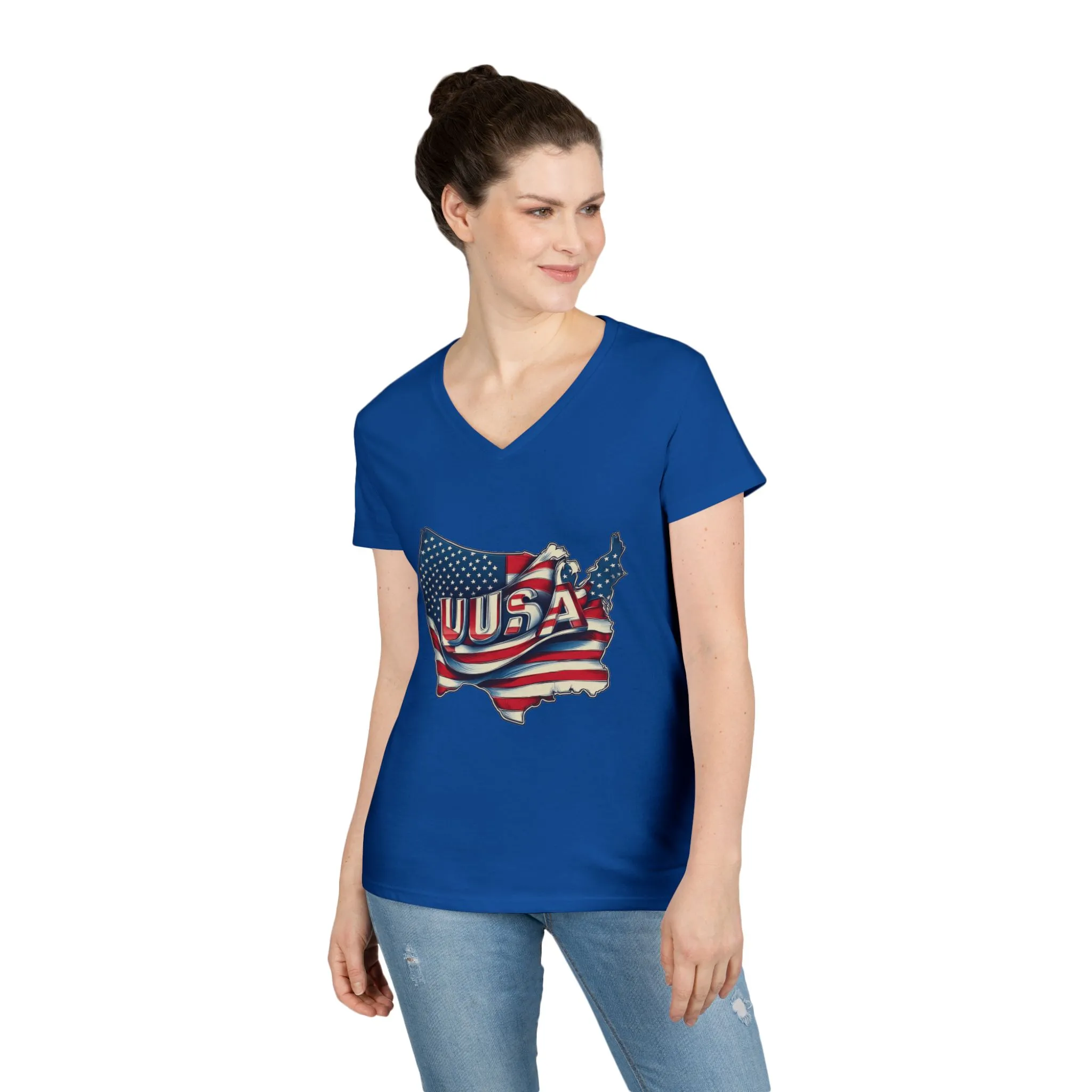 Patriotic Ladies' V-Neck T-Shirt, USA Flag Top, Independence Day Apparel, Women's Casual Wear, Summer T-Shirt, 4th of July Gift - Image 15