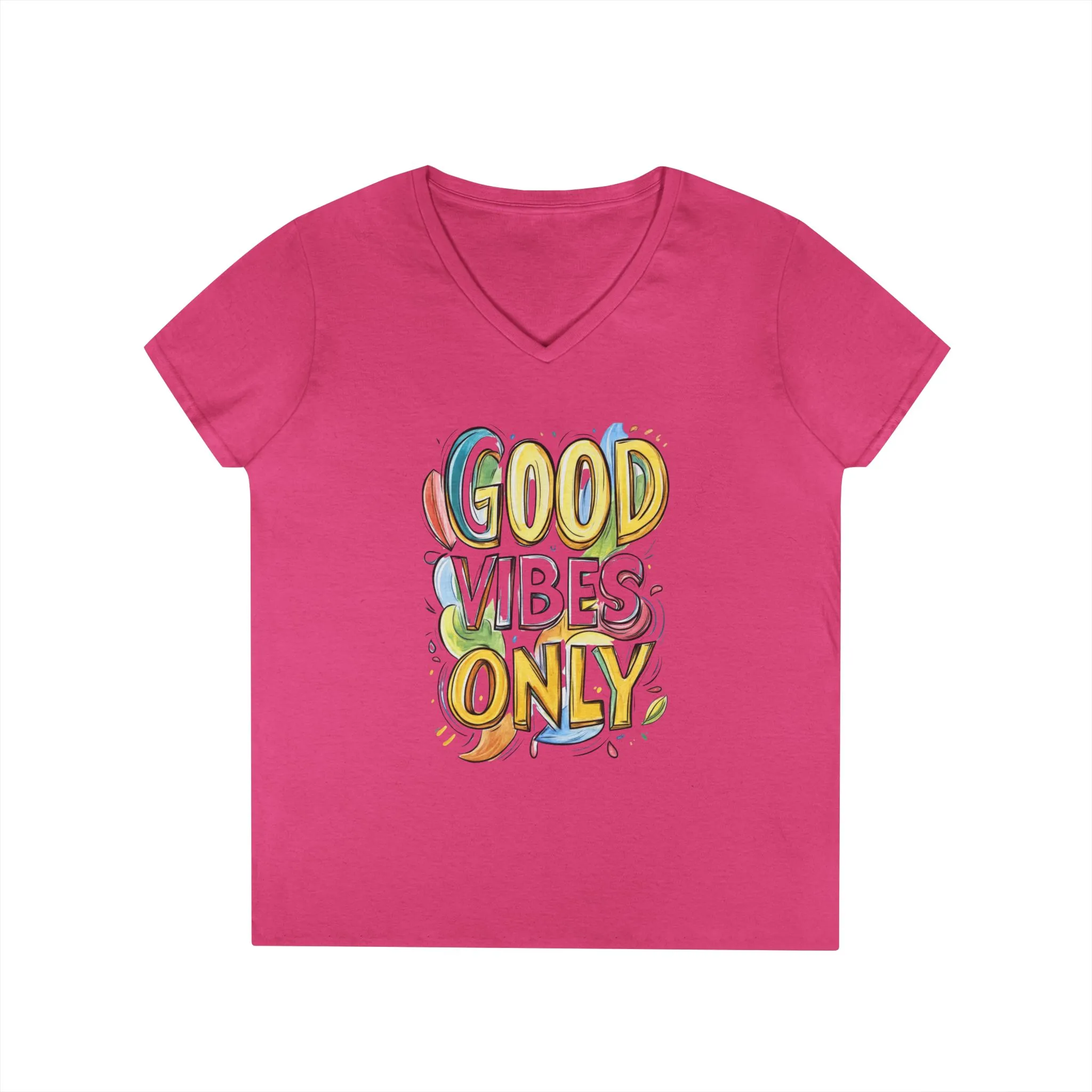 Good Vibes Only Ladies' V-Neck T-Shirt | Positive Message Tee, Casual Wear, Gift for Her, Summer Style, Feel Good Fashion, Positive Energy - Image 14