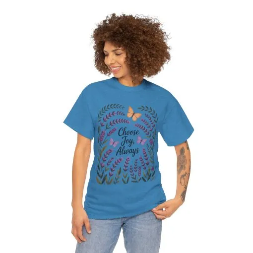 Choose Joy Always Women's Tee, Floral Graphic T-Shirt, Inspirational Gifts, Positive Vibes Apparel, Nature Lover's Gift, Lavender Printed - Image 16