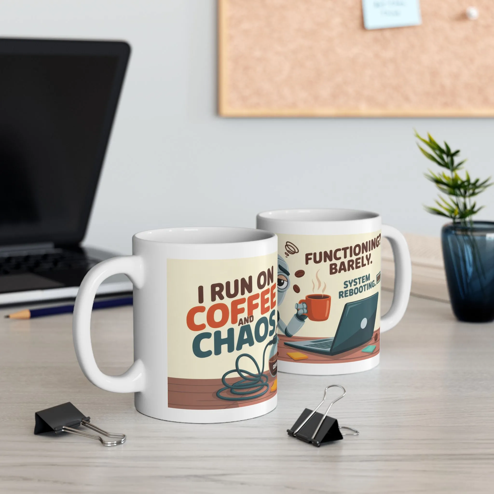 Funny Robot Coffee Mug, I Run on Coffee and Chaos, Tired Office Humor Cup, Lazy Tech Lover Gift, Gift for Coffee Lovers, Office Humor - Image 5