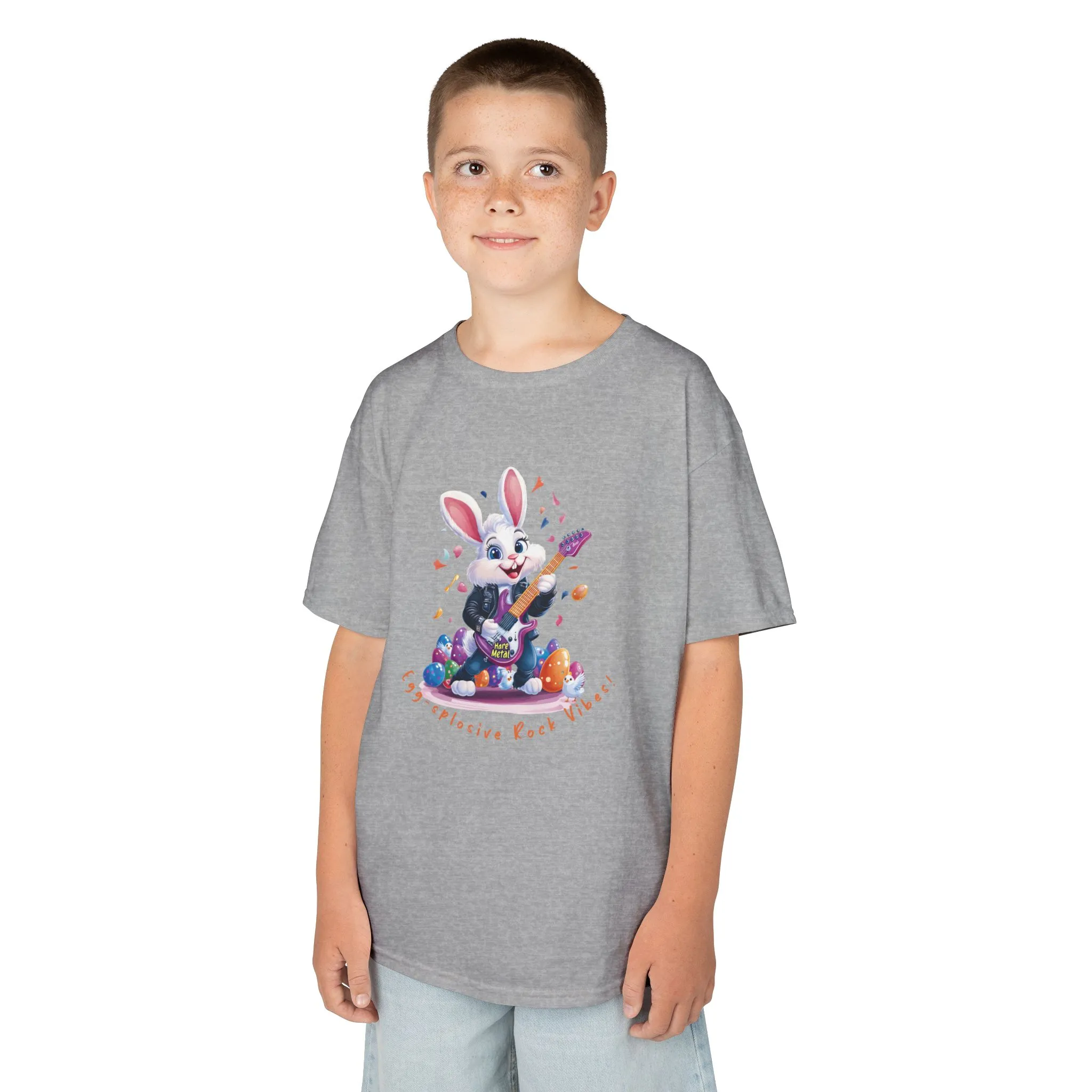 Explosive Rock Vibes Kids Tee - Fun Bunny Graphic T-Shirt for Young Rockstars, Gift for Easter, Rock Star Easter Bunny - Image 3