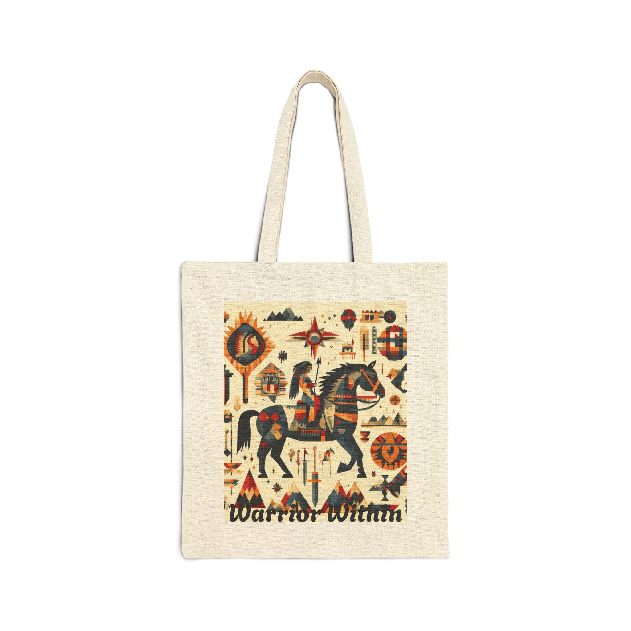Warrior Within Cotton Canvas Tote Bag, Boho Tote, Eco-Friendly Bag, Gift for Her, Travel Accessory, Art Print Bag - Image 2
