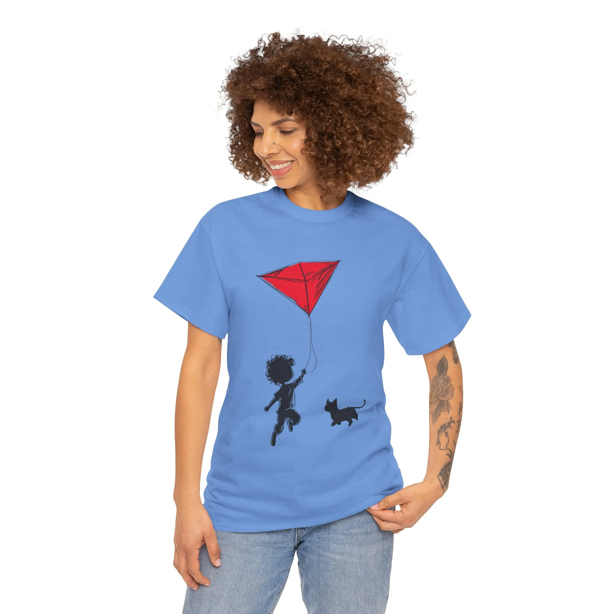 Cute Kid and Cat Design T-Shirt, Playful Gift for Cat Lovers, Summer Style, Cat Lover T-Shirt, Gift for Cat Owners, Women's Cotton T-Shirt - Image 13