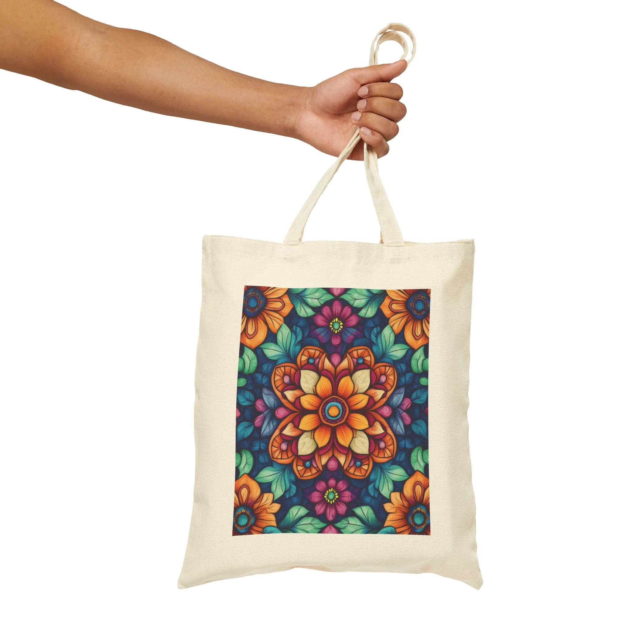 Vibrant Floral Cotton Canvas Tote Bag, Eco-Friendly Grocery Bag, Shopping Tote, Art Tote, Gift for Women - Image 4