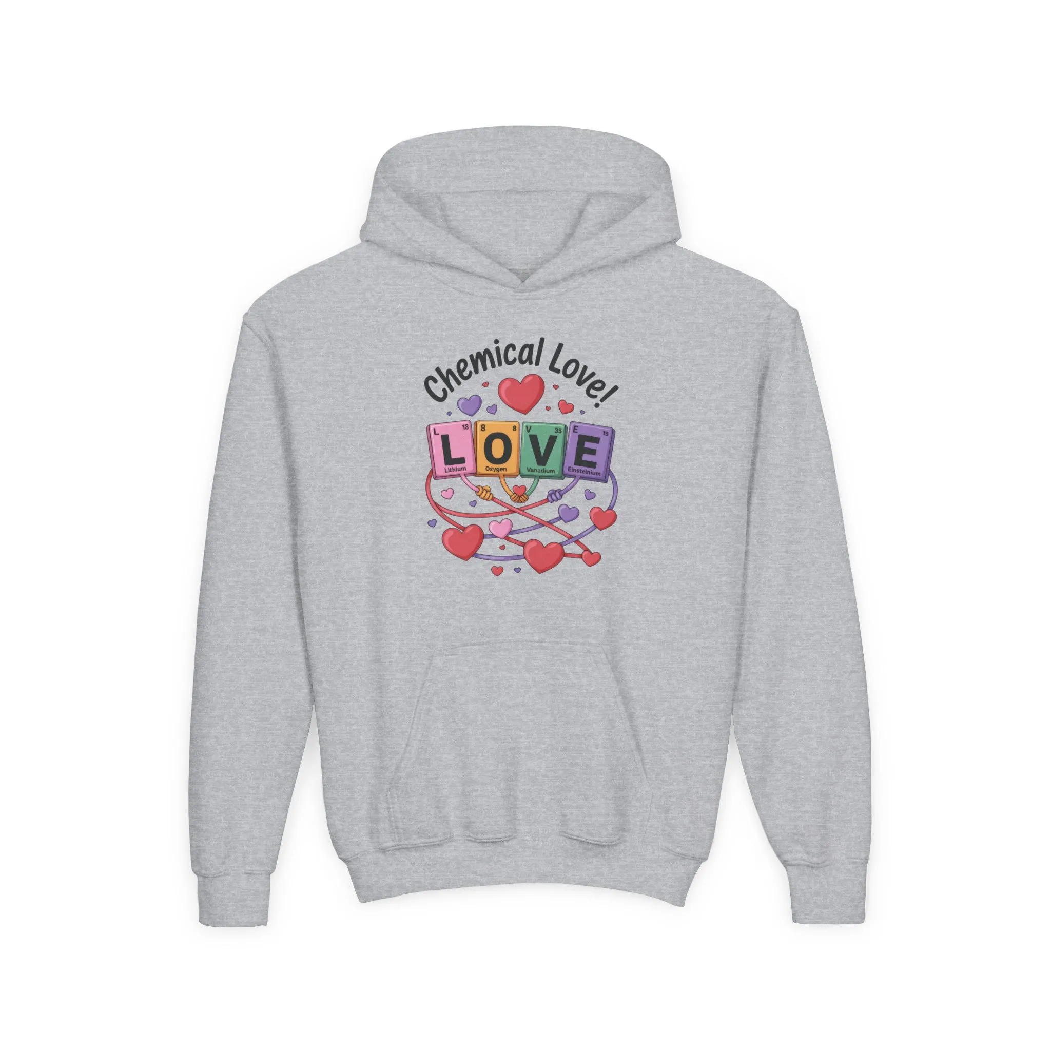 Youth Heavy Blend Hooded Sweatshirt, Chemical Love Design, Cozy Gift for Teens, Valentine's Day Gift For Girl, Birthday, Everyday Comfort - Image 3