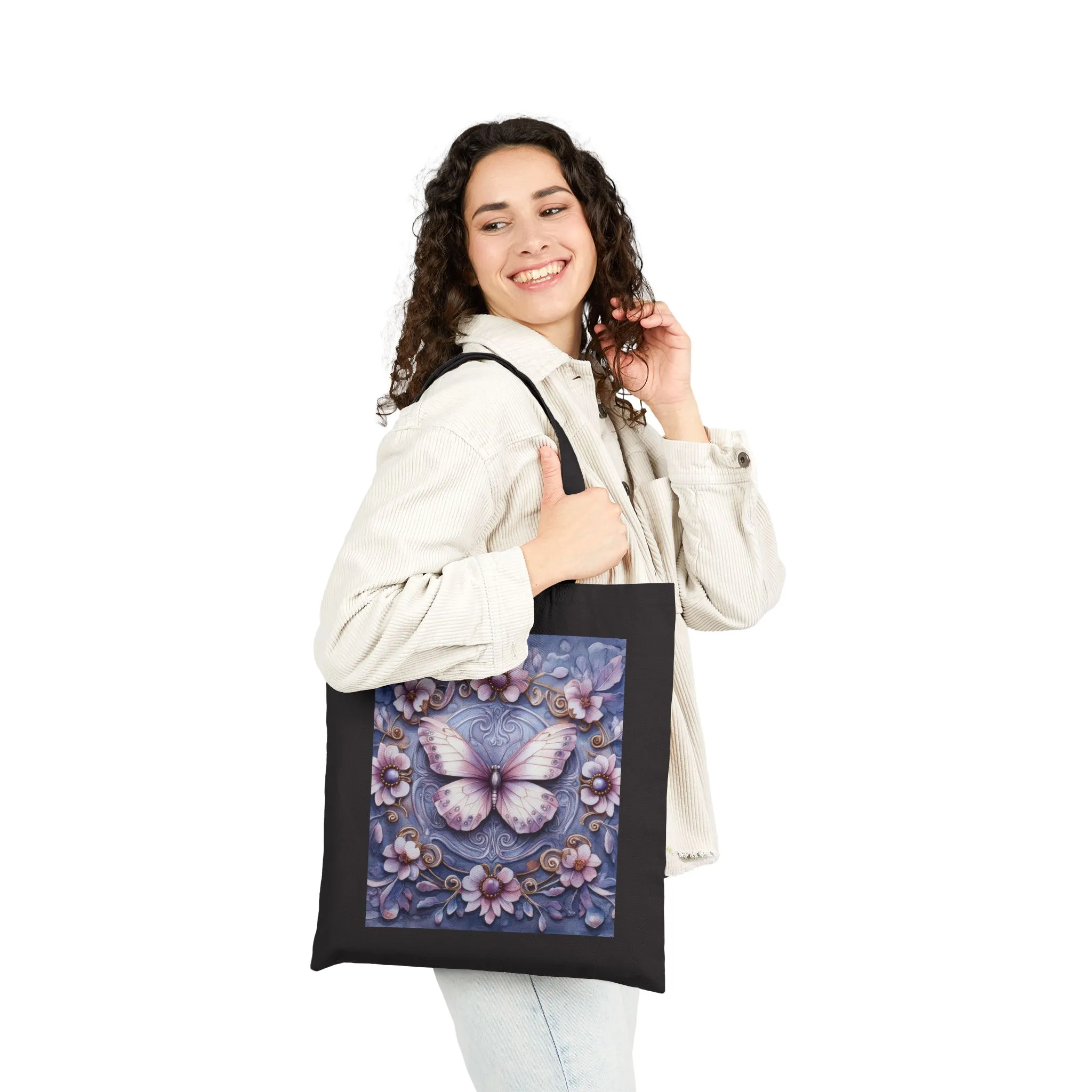 Butterfly Floral Cotton Canvas Tote Bag, Eco-Friendly Shopping, Gift for Her, Nature Lover, Reusable Bag, Boho Style - Image 3