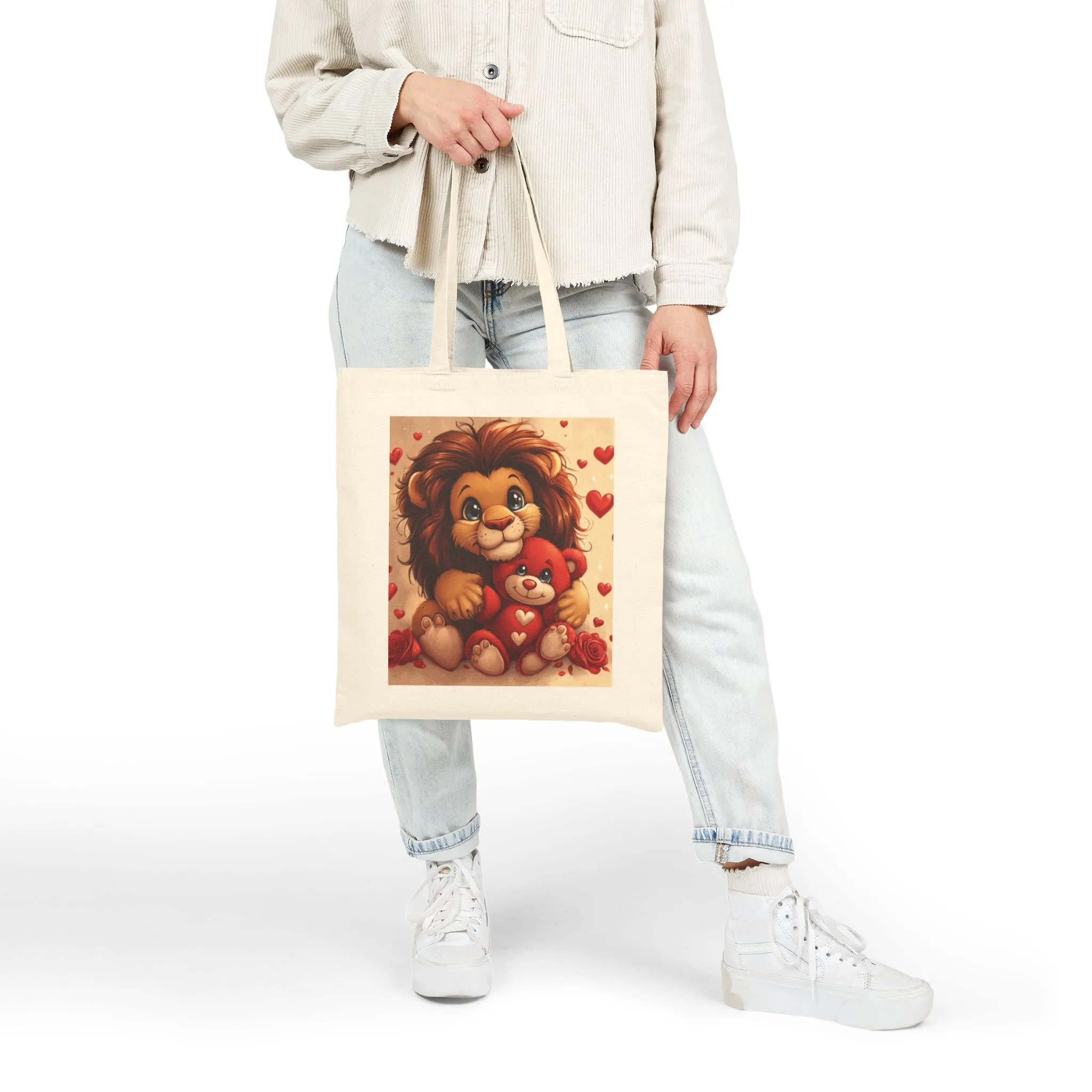 Adorable Lion & Teddy Bear Tote Bag, Cute Gift for Kids, Nursery Decor, Valentine's Day, Eco-Friendly Shopping Bag - Image 3
