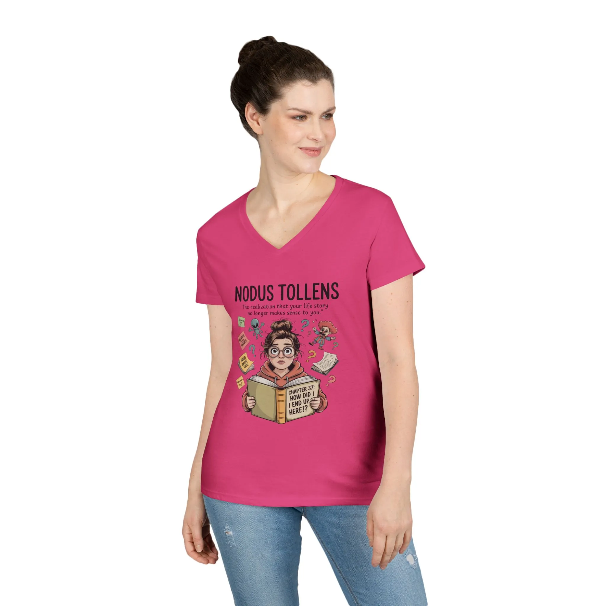 Nodus Tollens V-Neck T-Shirt, Women's Heavy Cotton Shirt, Latin Words, Moods & Modes, Self-Awareness, Quirky Humor Shirt - Image 15