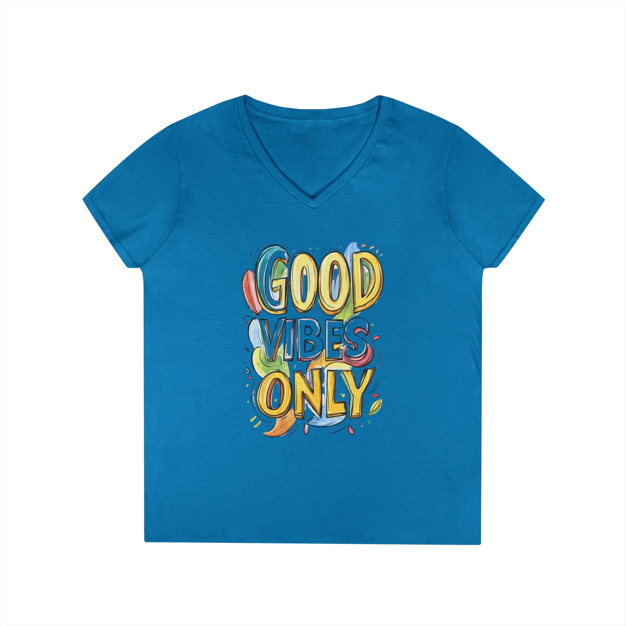 Good Vibes Only Ladies' V-Neck T-Shirt | Positive Message Tee, Casual Wear, Gift for Her, Summer Style, Feel Good Fashion, Positive Energy - Image 8