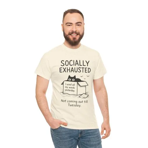 Socially Exhausted Tee, Perfect for Introverts, Gift for Shy Friends, Anxiety Relief Shirt, Funny Quote T-Shirt, Casual Wear, Unisex T-Shirt - Image 29