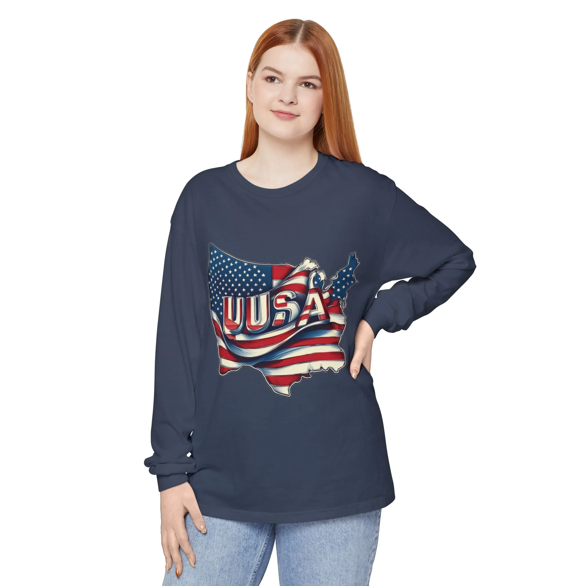 USA Flag Long Sleeve Tee, Unisex Garment-Dyed Shirt, Patriotic Top, All-American Apparel, Independence Day Style, Comfortable Casual Wear - Image 21