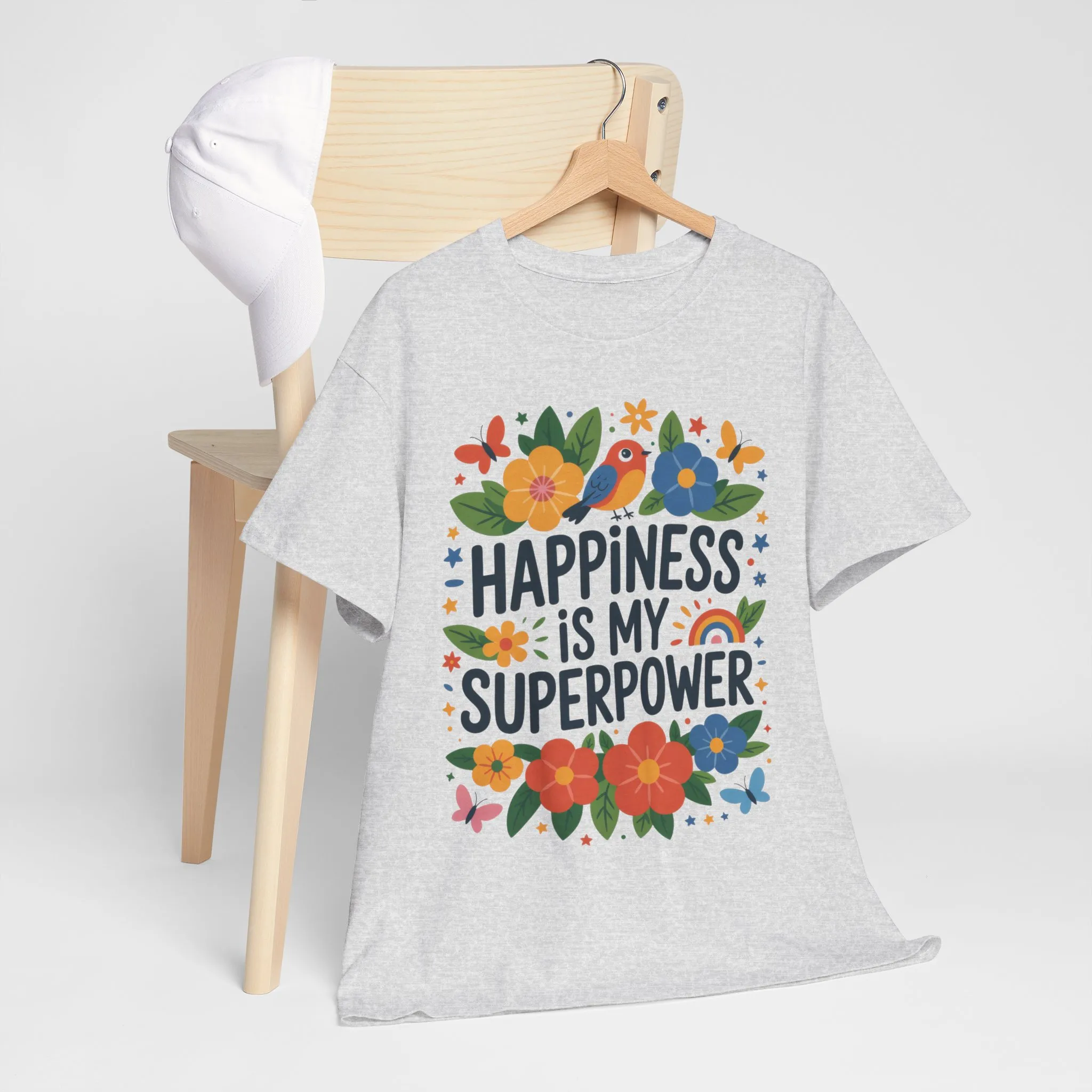 Happiness is My Superpower Tee - Colorful Floral Design, Mother's Day, Self-Expression, Positive Vibes Shirt, Joyful Statement Tee - Image 9