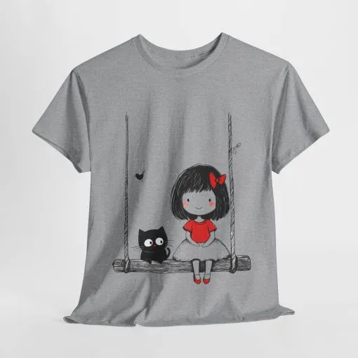Cute Cat & Girl Graphic Tee, Playful Gift for Cat Lovers, Cat and Girl Design, Gift for Cat Owners, Women's Cotton T-Shirt - Image 9