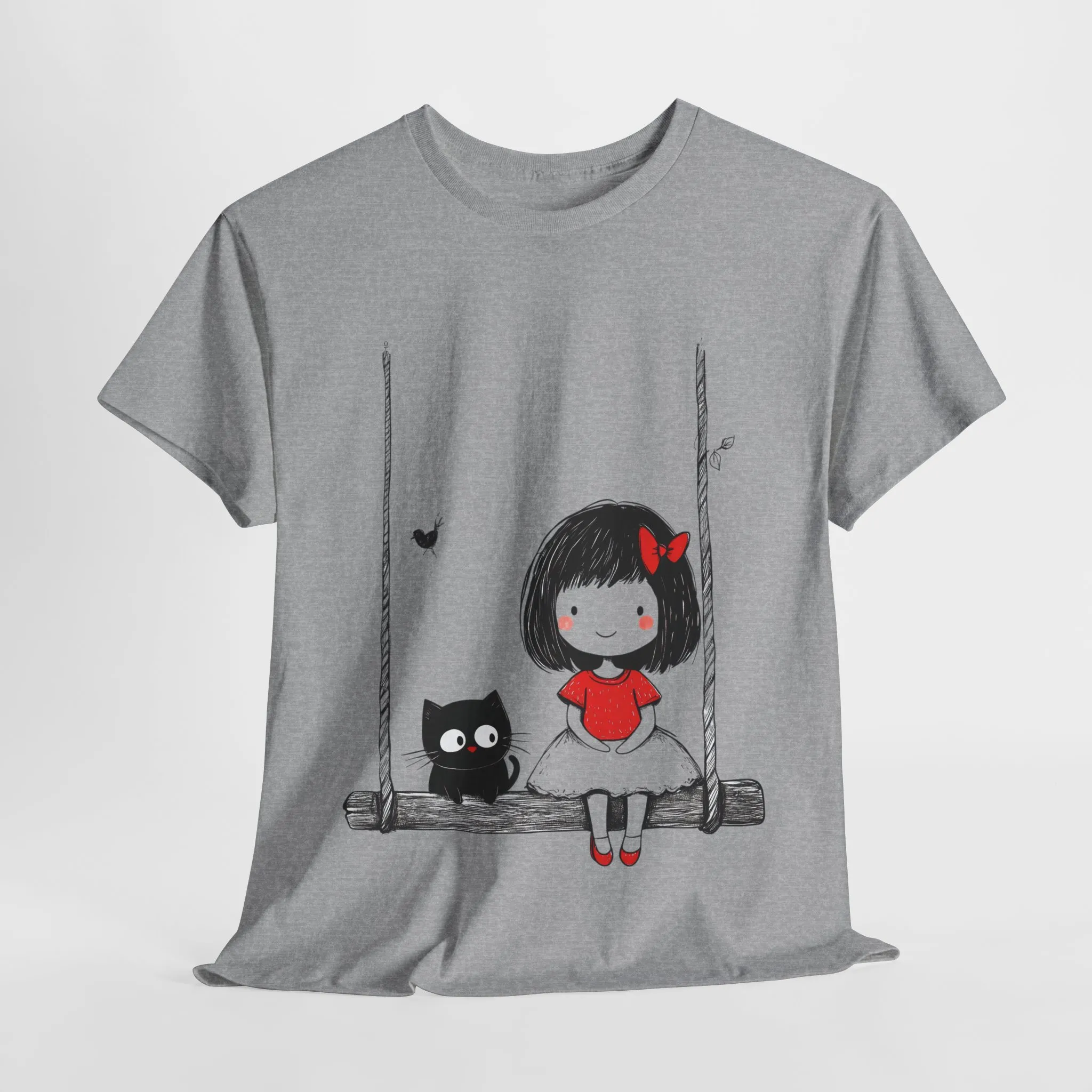 Cute Cat & Girl Graphic Tee, Playful Gift for Cat Lovers, Cat and Girl Design, Gift for Cat Owners, Women's Cotton T-Shirt - Image 9