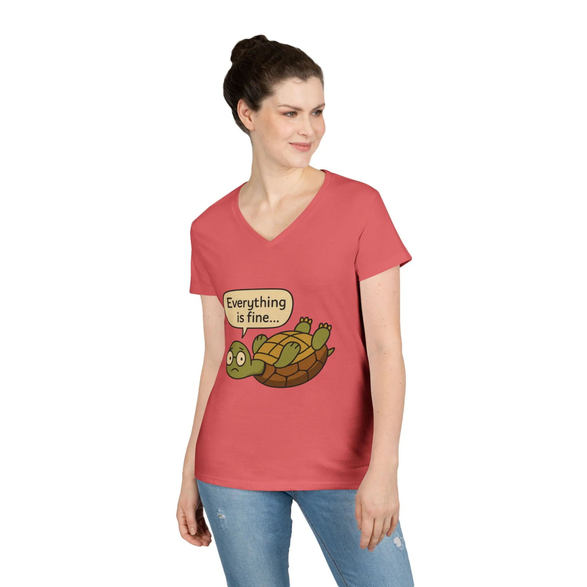 Cute & Comfy Turtle V-Neck T-Shirt - "Everything is fine..." design, Gift for Animal Lovers, Casual Wear, Fun Quotes, Positive message tee - Image 21