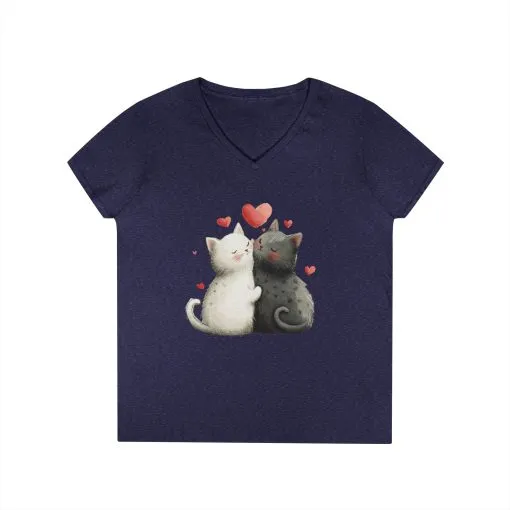 Cute Cat Love V-Neck T-Shirt, Animal Lover Gift, Valentine's Day Shirt, Cat Mom Gift, Cute Graphic Tee - Image 12