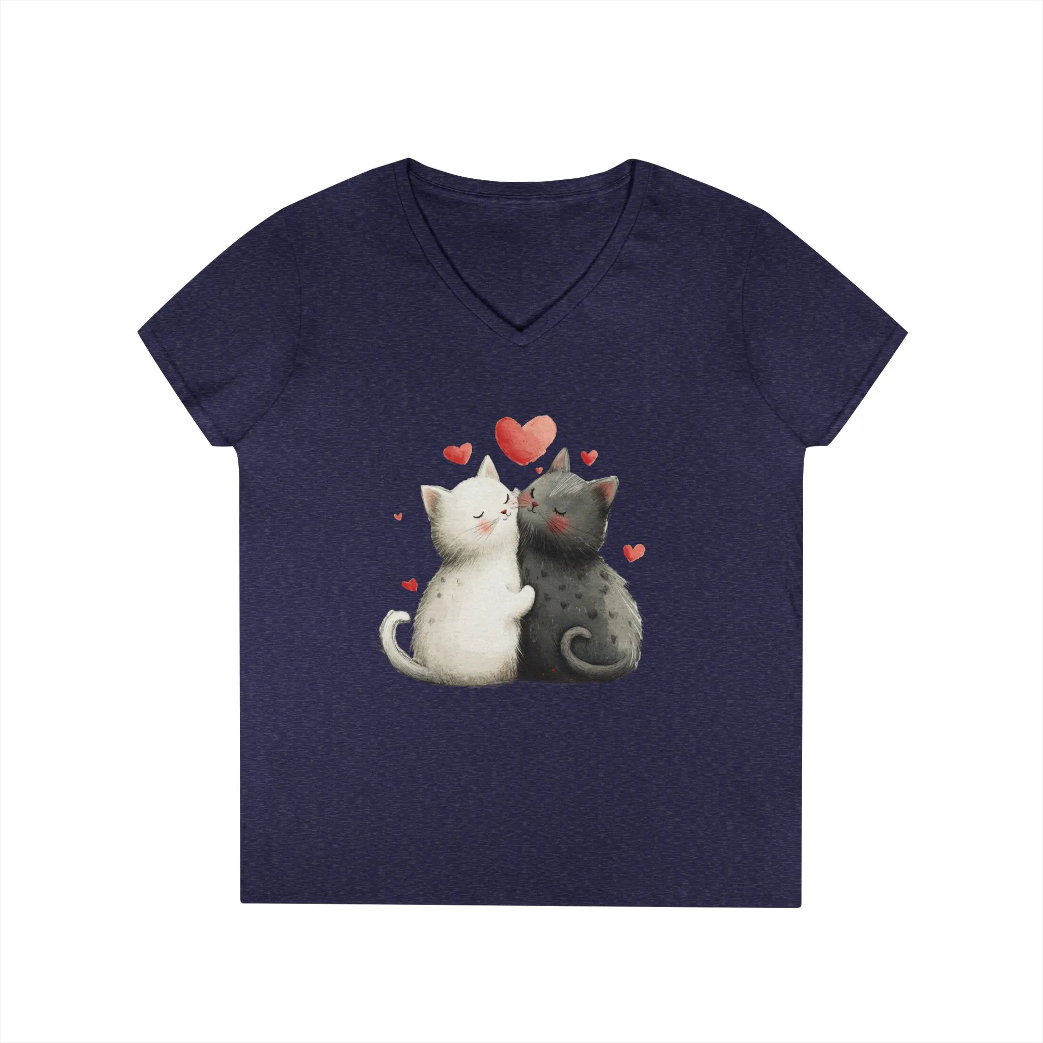 Cute Cat Love V-Neck T-Shirt, Animal Lover Gift, Valentine's Day Shirt, Cat Mom Gift, Cute Graphic Tee - Image 12