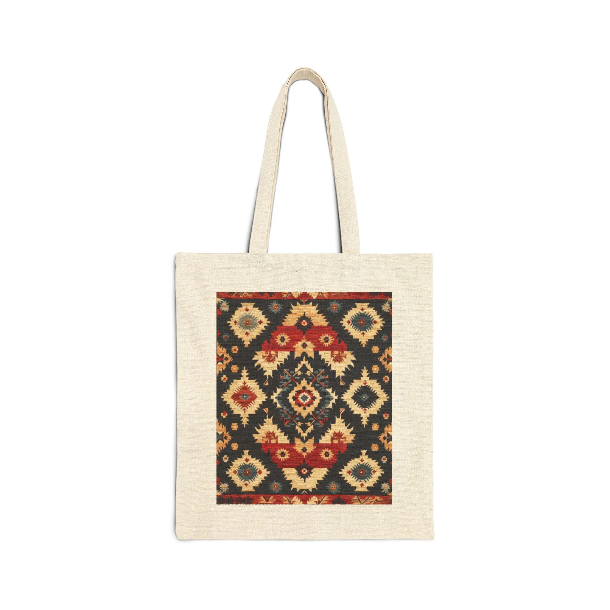 Bohemian Cotton Canvas Tote Bag, Reusable Shopping Bag, Gift for Her, Beach Bag, Travel Companion, Traditional Turkish Carpet Pattern - Image 7
