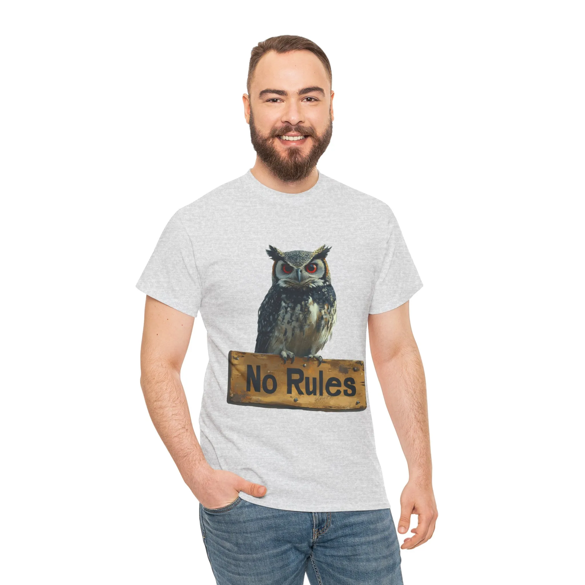 No Rules Owl Graphic T-Shirt, Unisex Heavy Cotton Tee, Funny Animal Shirt, Rebellious Bird Tee Gift for Him or Her - Image 5