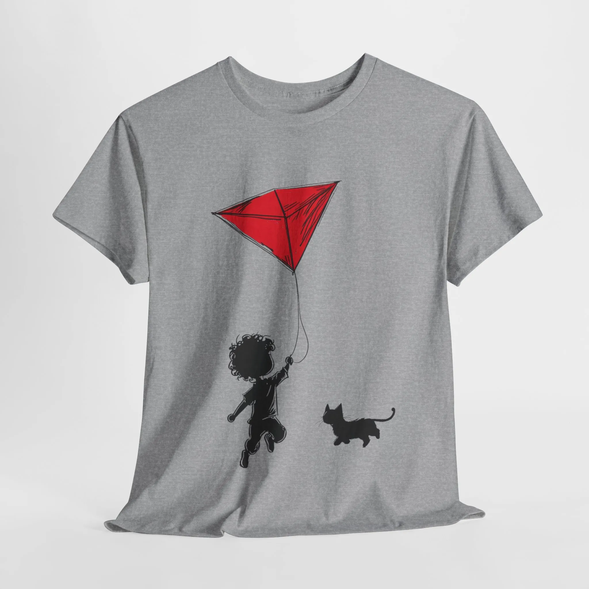 Cute Kid and Cat Design T-Shirt, Playful Gift for Cat Lovers, Summer Style, Cat Lover T-Shirt, Gift for Cat Owners, Women's Cotton T-Shirt - Image 9