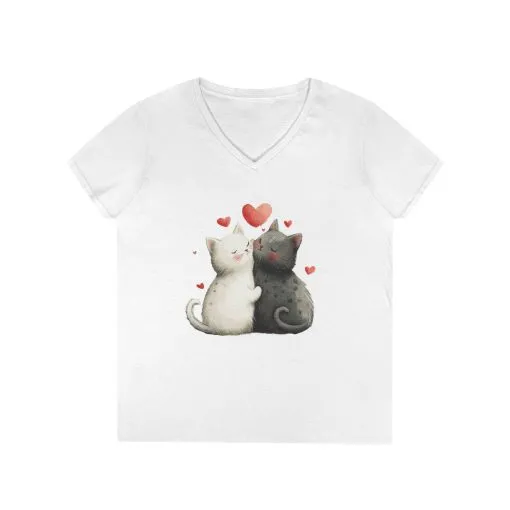 Cute Cat Love V-Neck T-Shirt, Animal Lover Gift, Valentine's Day Shirt, Cat Mom Gift, Cute Graphic Tee - Image 2