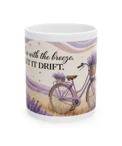 Lavender Field Mug, Bicycle Coffee Cup, Tranquil Nature Lover Gift, Calm Summer Vibes Mug, Motivational Coffee Cup, Inspirational Quotes